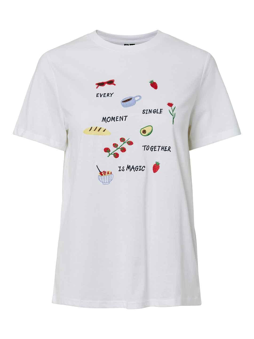 Pieces t-shirt bianco con stampe 17164820 BIANCO PIECES 
