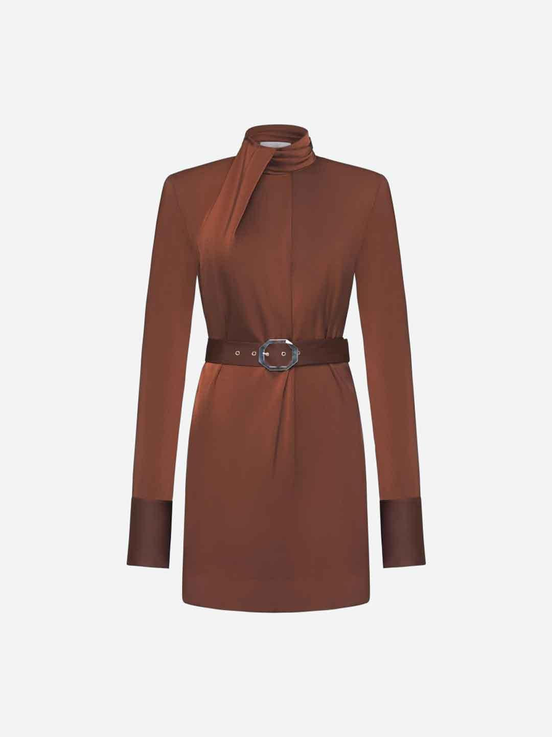 Silence Cleo abito marrone in raso AB4174 MARRONE SILENCE 