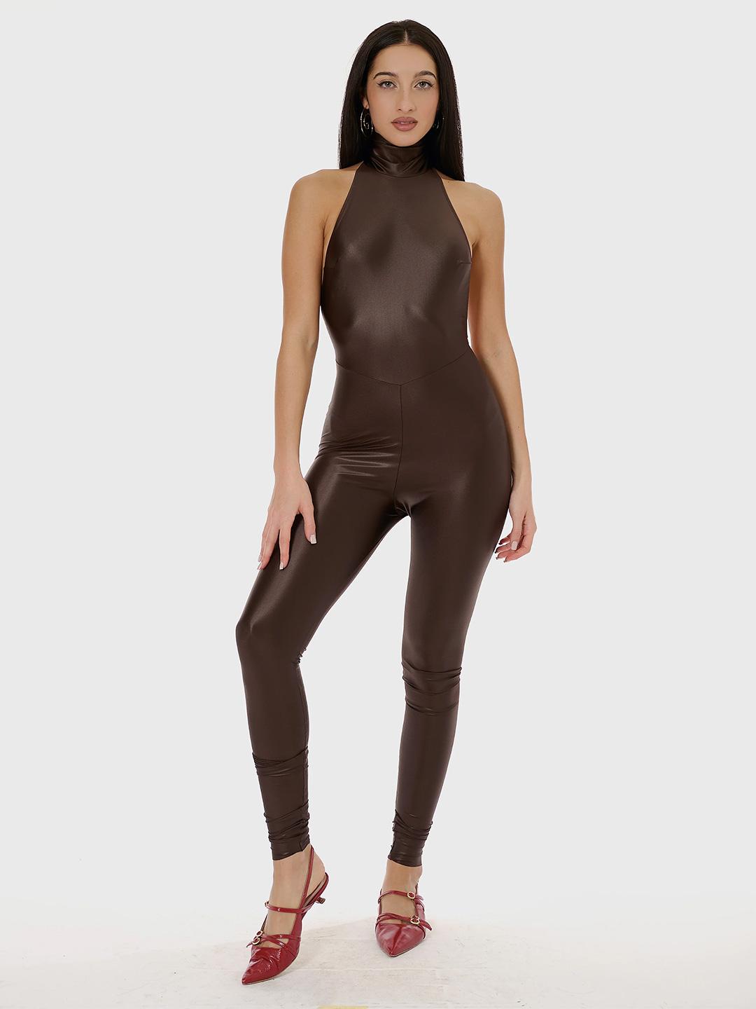 Island Coco Ade Jumpsuit tuta marrone con scollo americano AB-ASC08 MARRONE ISLAND COCO 