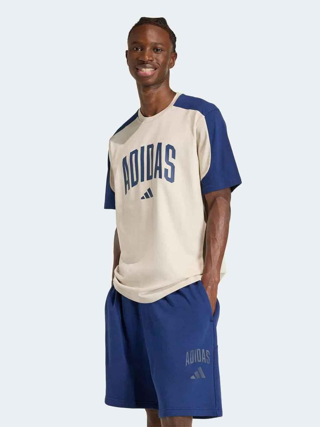 Adidas t-shirt beige con logo blu KC3416 BEIGE ADIDAS 