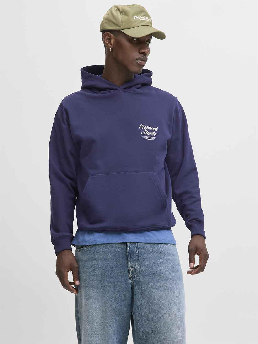 Jack & Jones felpa blu con cappuccio 12283054 BLU JACK & JONES 