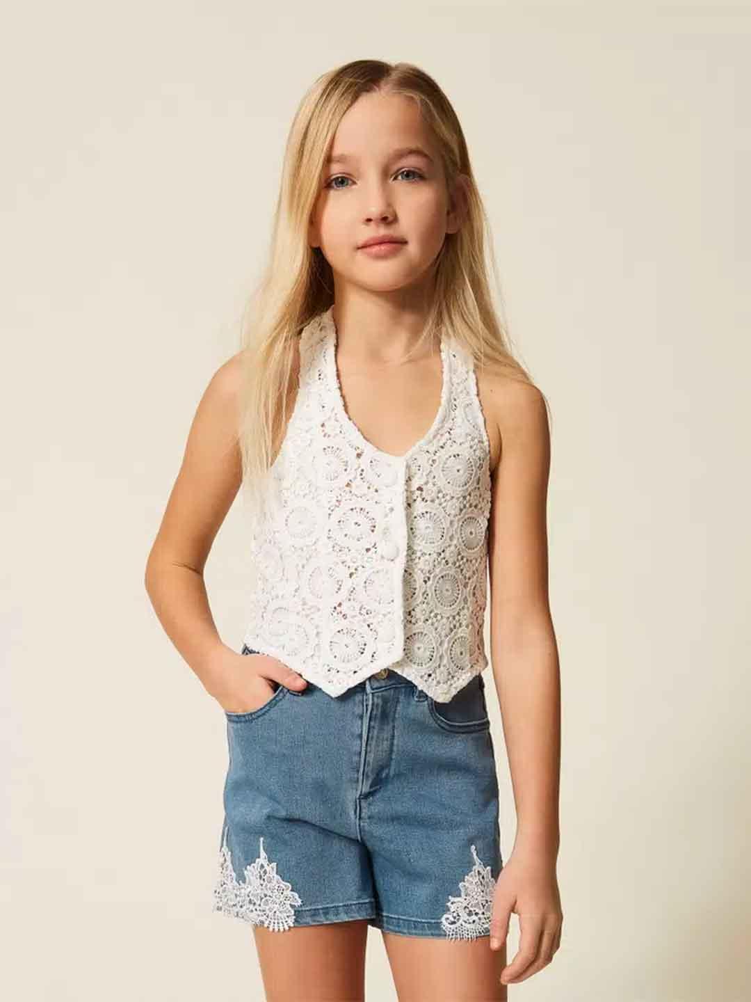 Twinset gilet kids bianco in macramè 261GJ2Q20 BIANCO TWINSET 