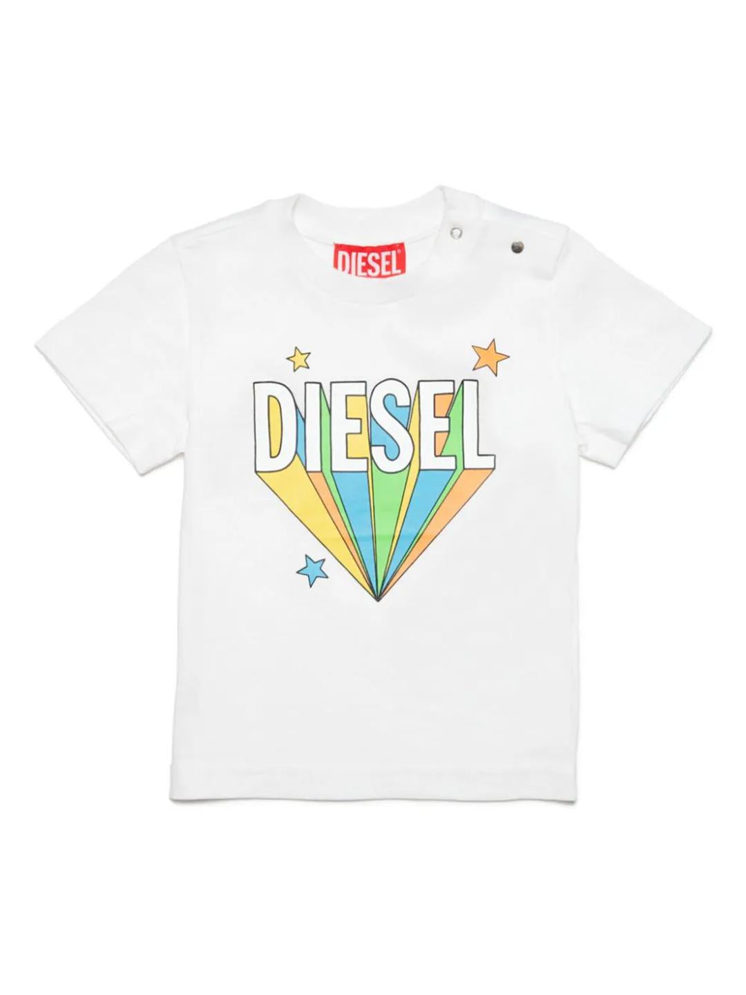 Diesel t-shirt neonato bianco con logo colorato K00518 KYAXV BIANCO DIESEL 
