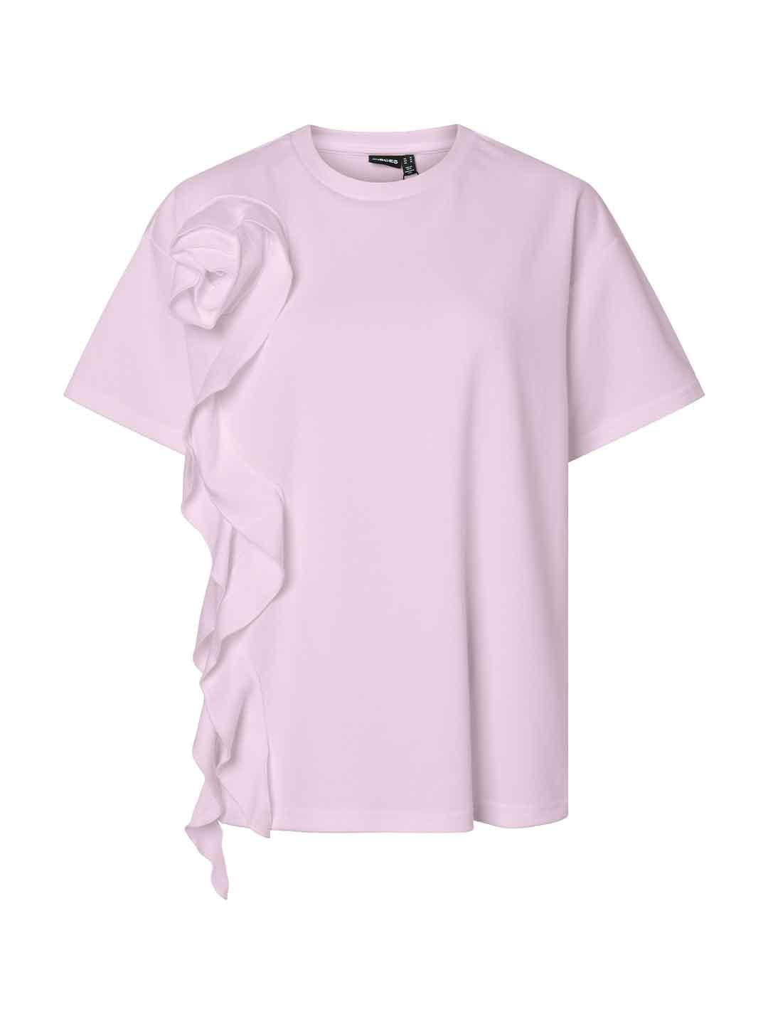 Pieces t-shirt rosa con rouche laterale 17164392 ROSA PIECES 