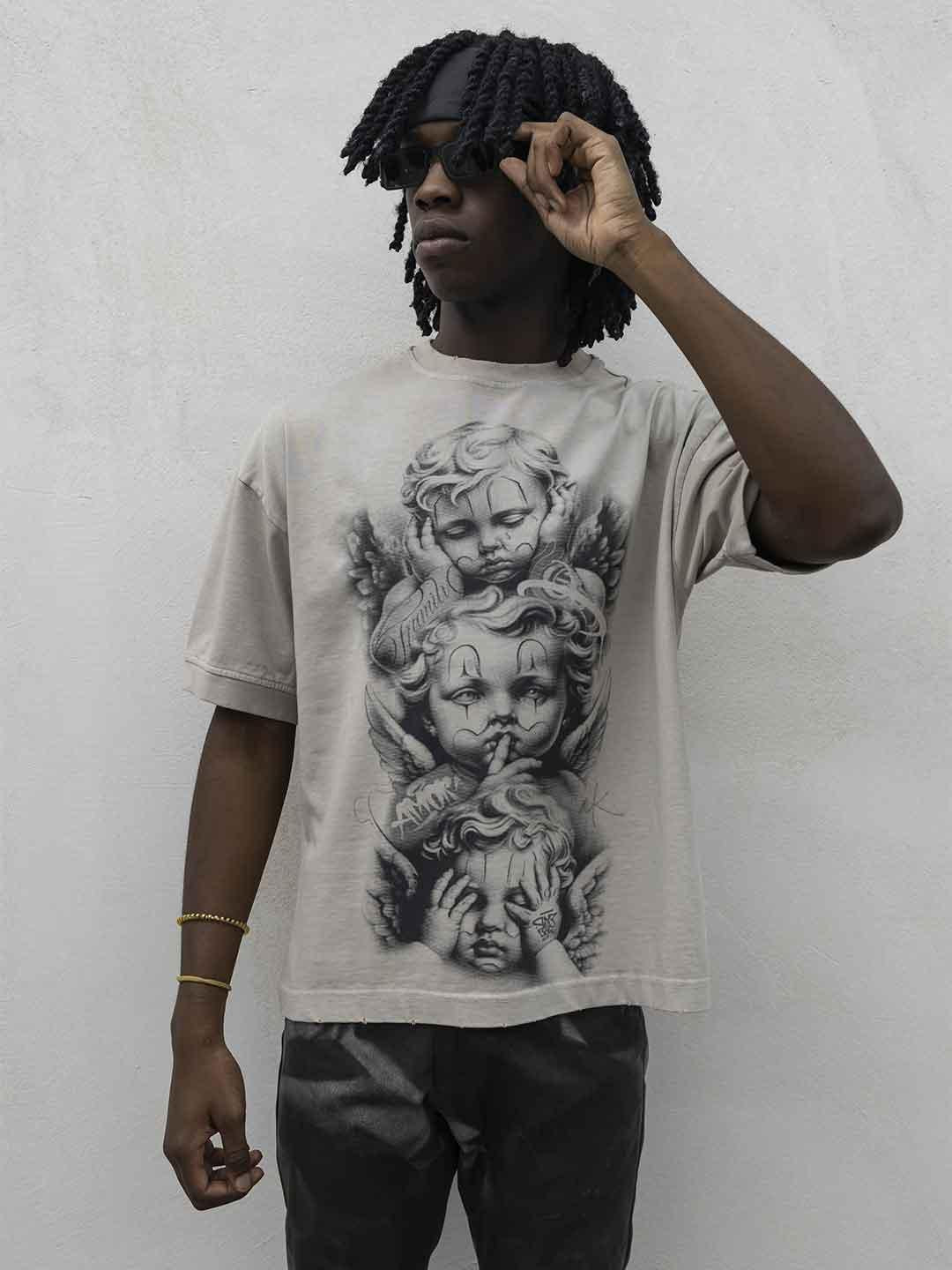 Present Day t-shirt beige con angeli PRS038 BEIGE PRESENT DAY 