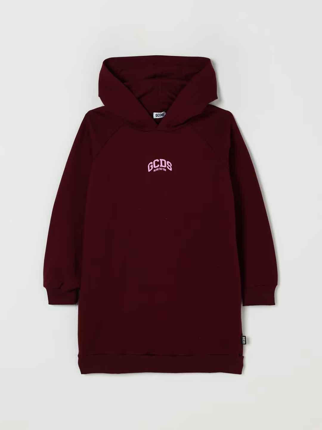 GCDS felpa kids bordeaux maxi con cappuccio B2KW1018BA5 BORDEAUX GCDS 
