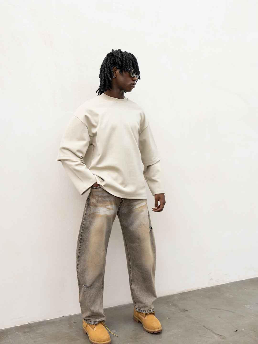 Present Day t-shirt beige long sleeve PRS062 BEIGE PRESENT DAY 