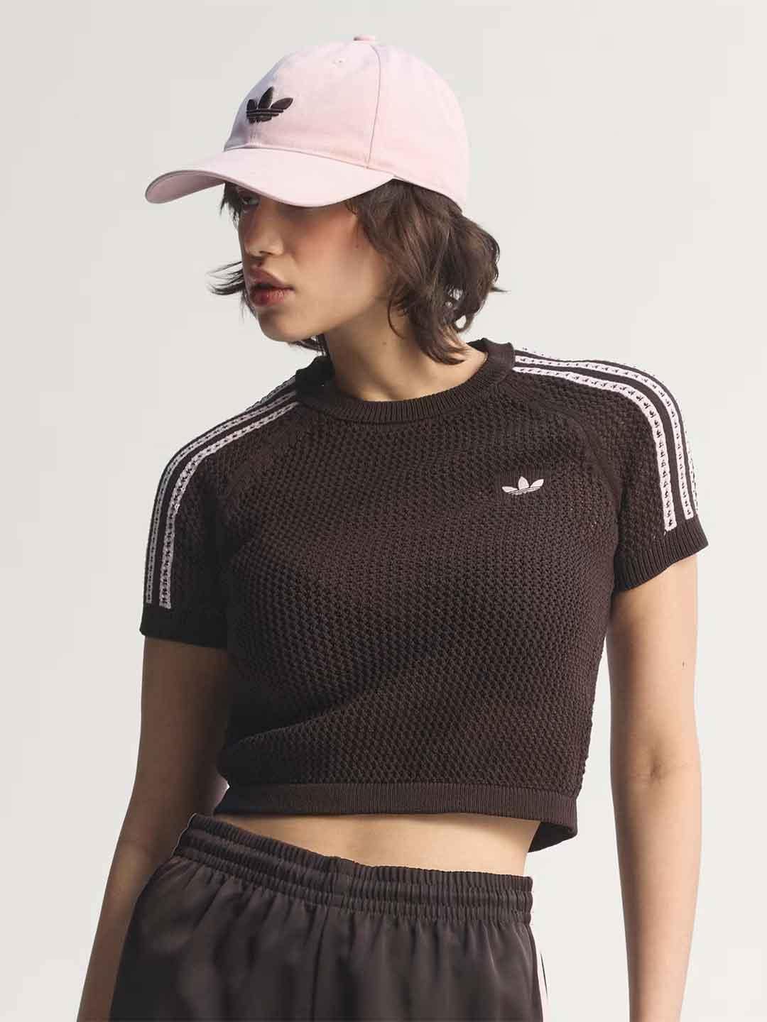 Adidas t-shirt marrone in crochet KC6480 MARRONE ADIDAS 