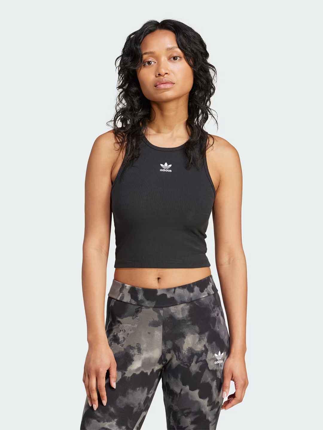 Adidas canotta nero a coste crop IW5736 NERO ADIDAS 