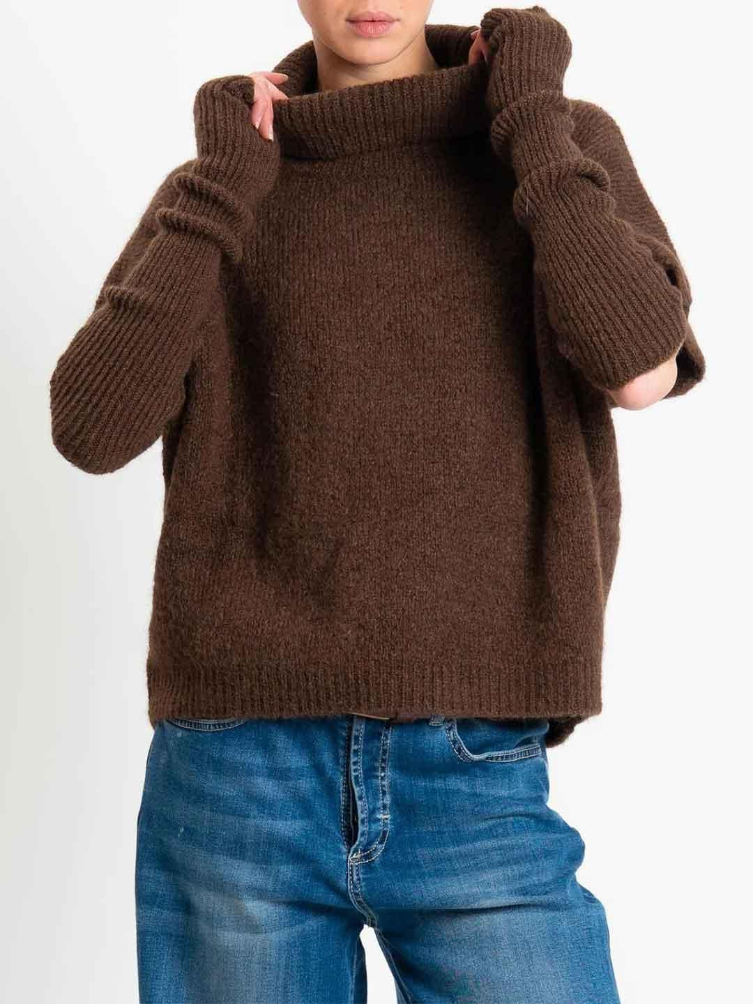 Motel maglione marrone con manicotti 25A1250 MARRONE MOTEL 