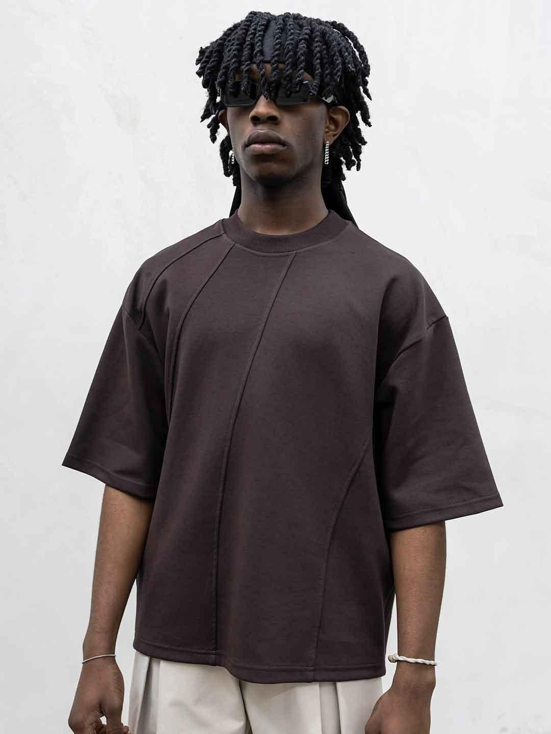 Present Day  t-shirt marrone con cuciture PRS117 MARRONE PRESENT DAY 