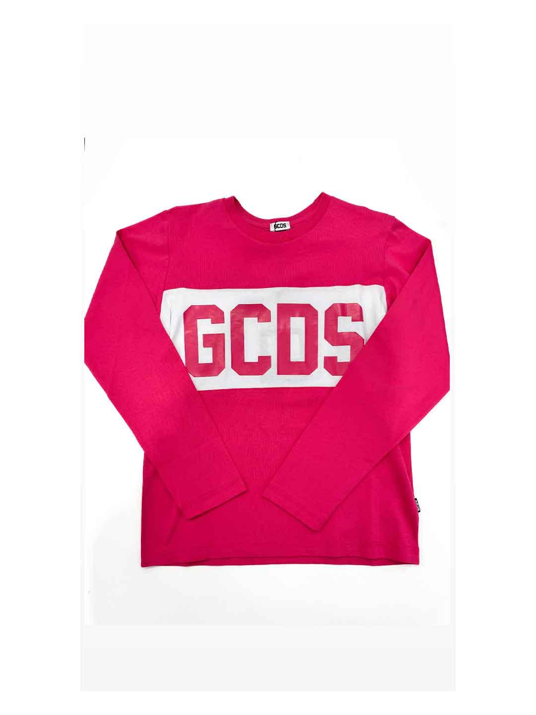 GCDS t-shirt kids rosa con banda logo B2JU2214JF1 ROSA GCDS 