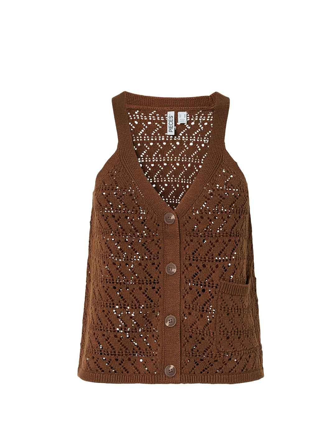 Pieces top marrone in crochet 17164476 MARRONE PIECES 