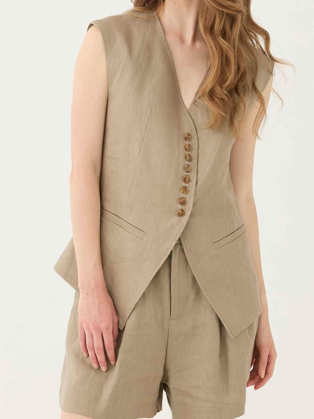 Eleh gilet beige in lino SS260319 BEIGE ELEH 