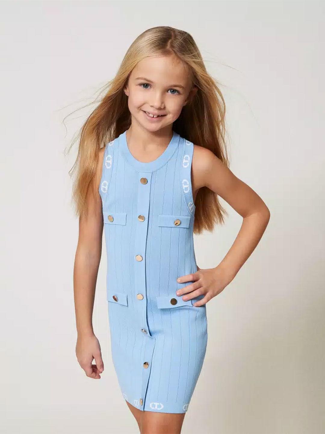 Twinset abito kids celeste con bottoni in oro 3QW5 CELESTE TWINSET 
