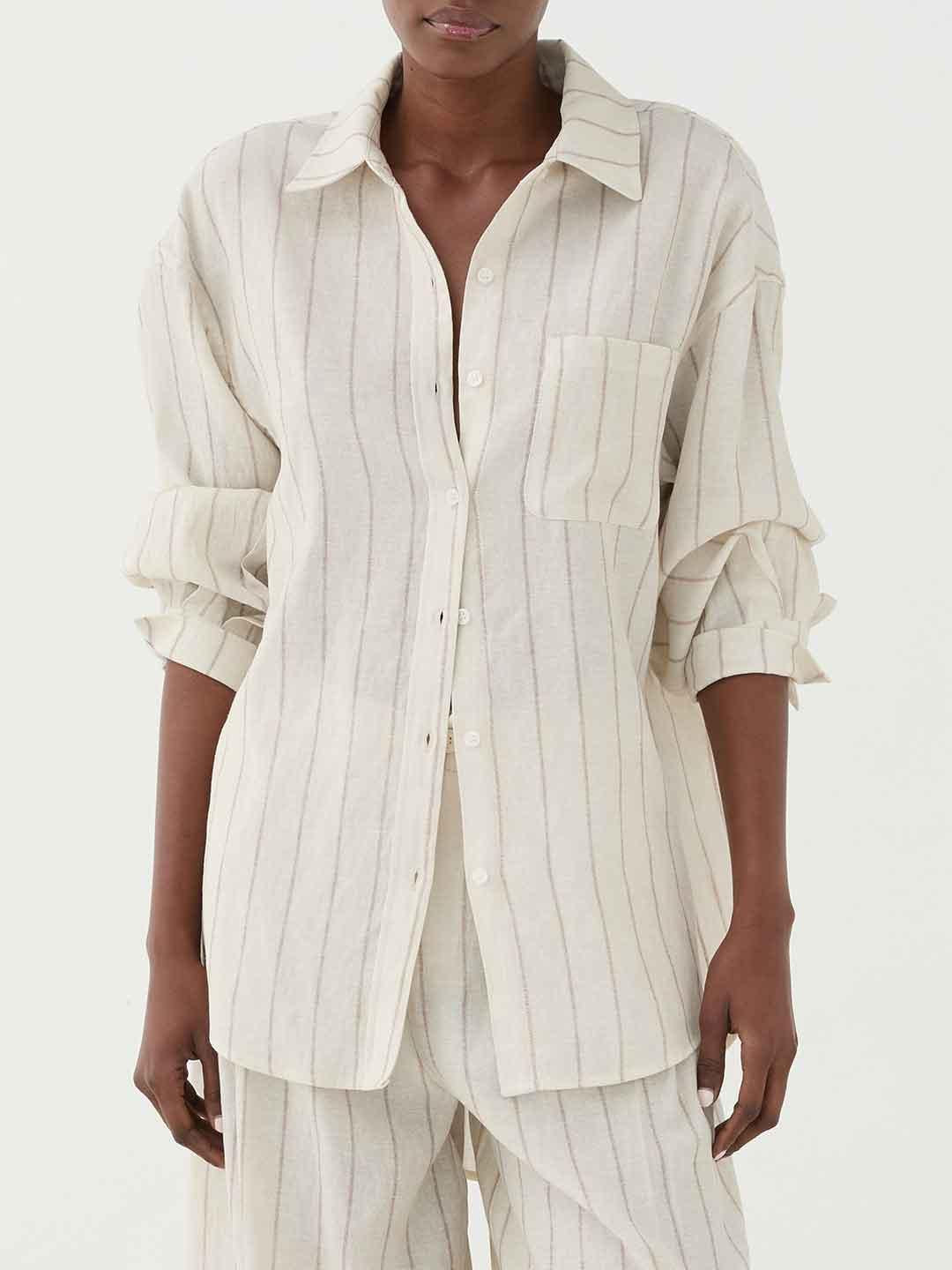 Eleh camicia panna a righe in lino SS260271 PANNA ELEH 