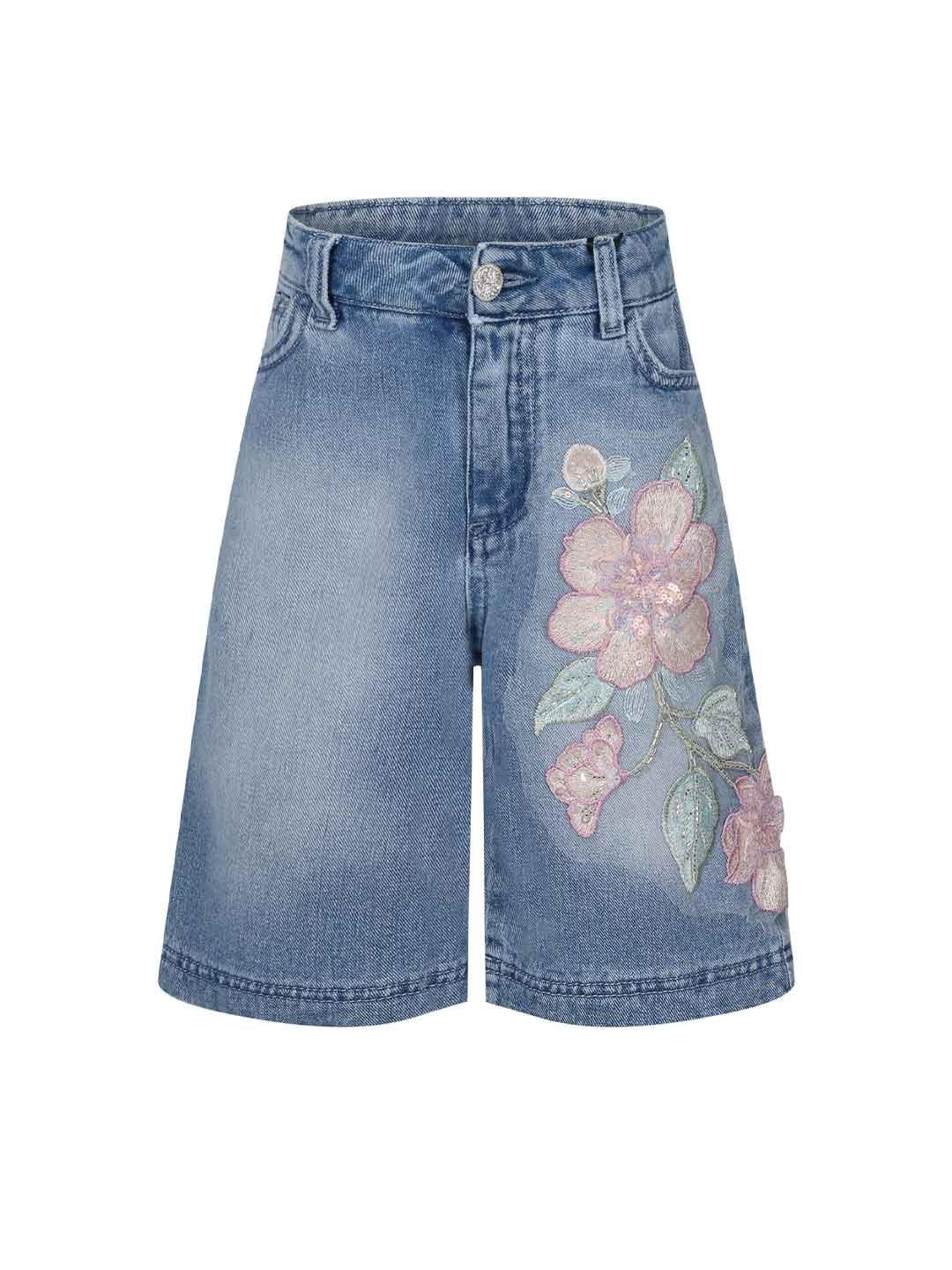 Fun & Fun bermuda kids in jeans con stampa fiore FNCBPT02812 JEANS FUN & FUN 