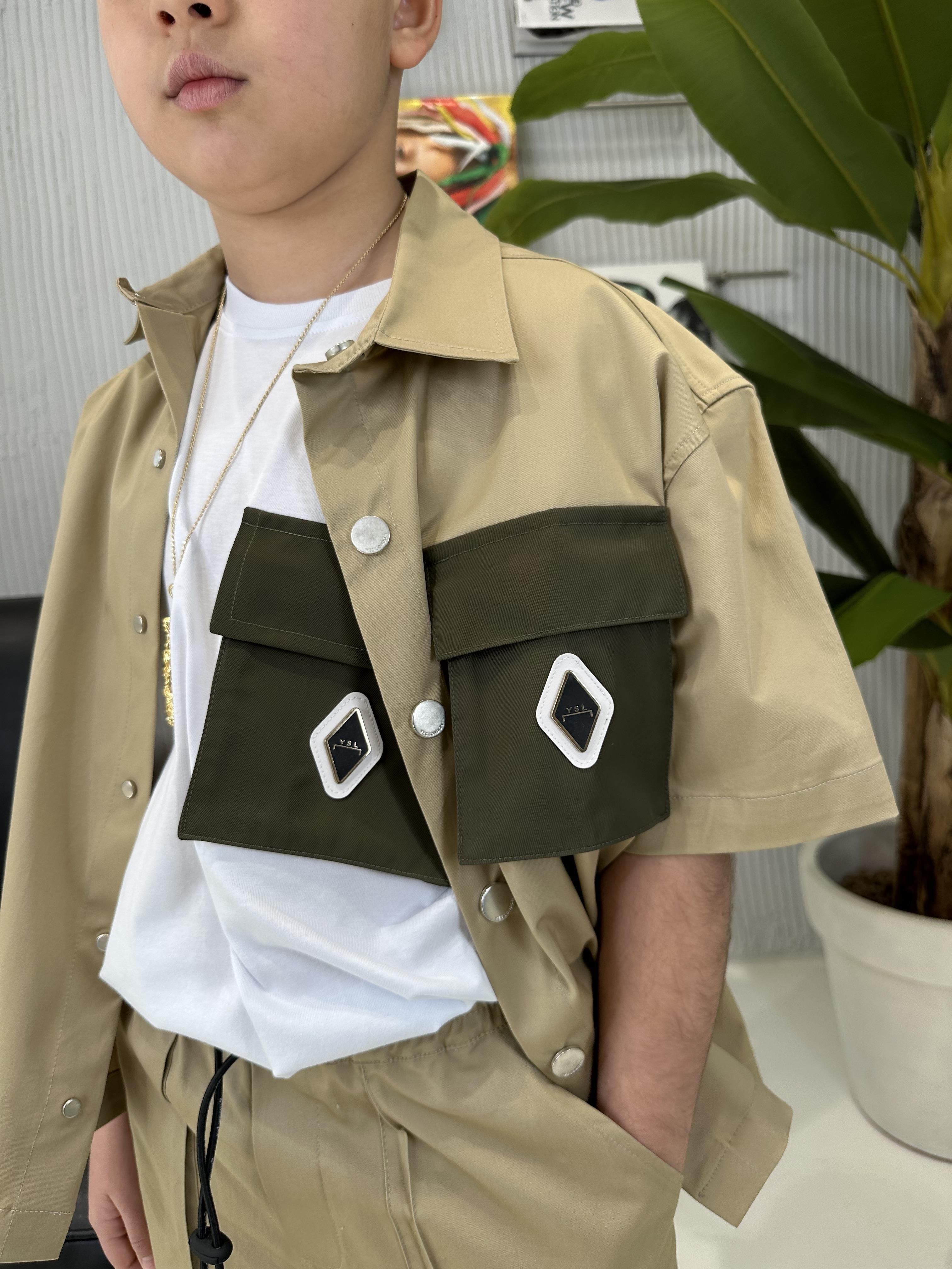 Yes London camicia kids beige con tasca JR6025 BEIGE YES LONDON 