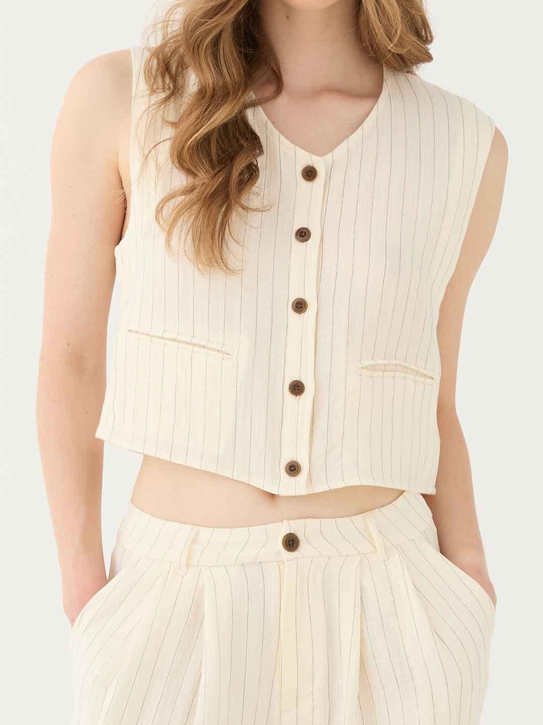 Eleh top panna a righe SS260154 PANNA ELEH 