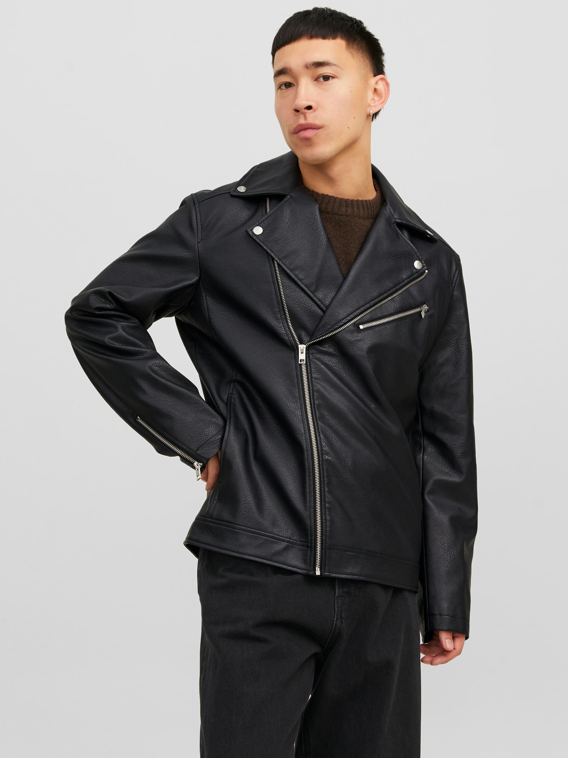 Jack & Jones giubbino biker nero in pelle 12236164 NERO JACK & JONES 