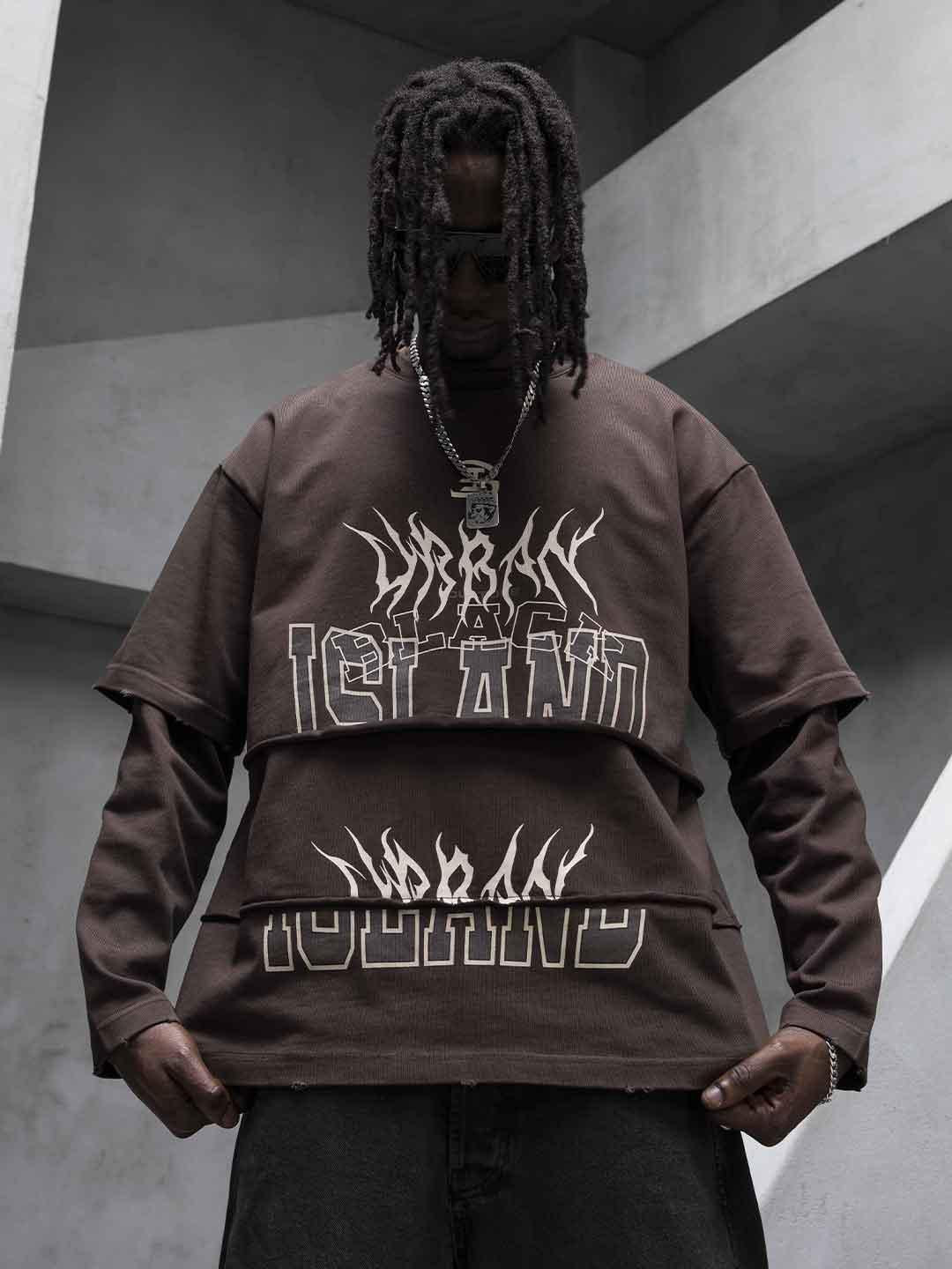 Black Island t-shirt marrone doppia manica ADA1958 MARRONE BLACK ISLAND 