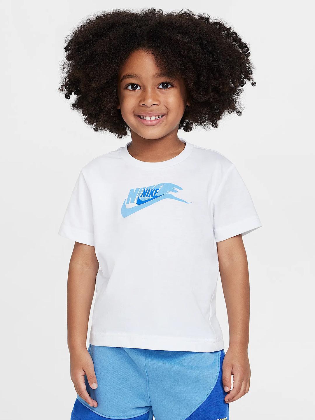 Nike t-shirt kids bianco con logo azzurro 86M758-001 BIANCO NIKE 