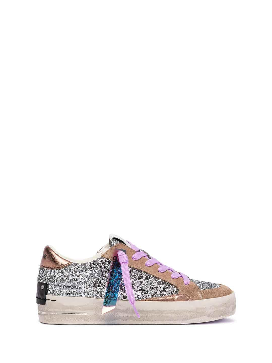 Crime Sk8 Deluxe sneakers beige con glitter argento 25115 BEIGE CRIME 