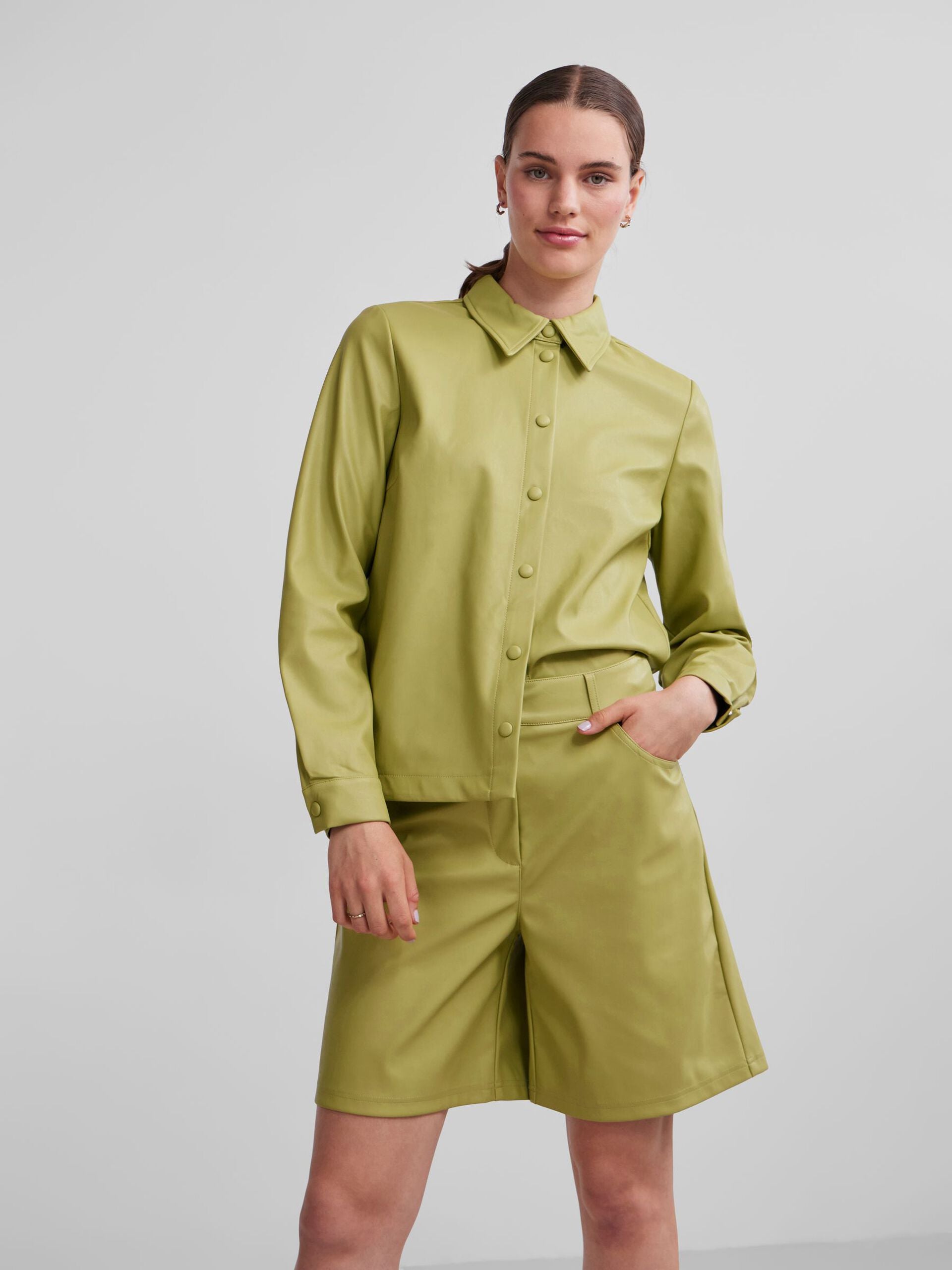 Pieces green leather shirt
