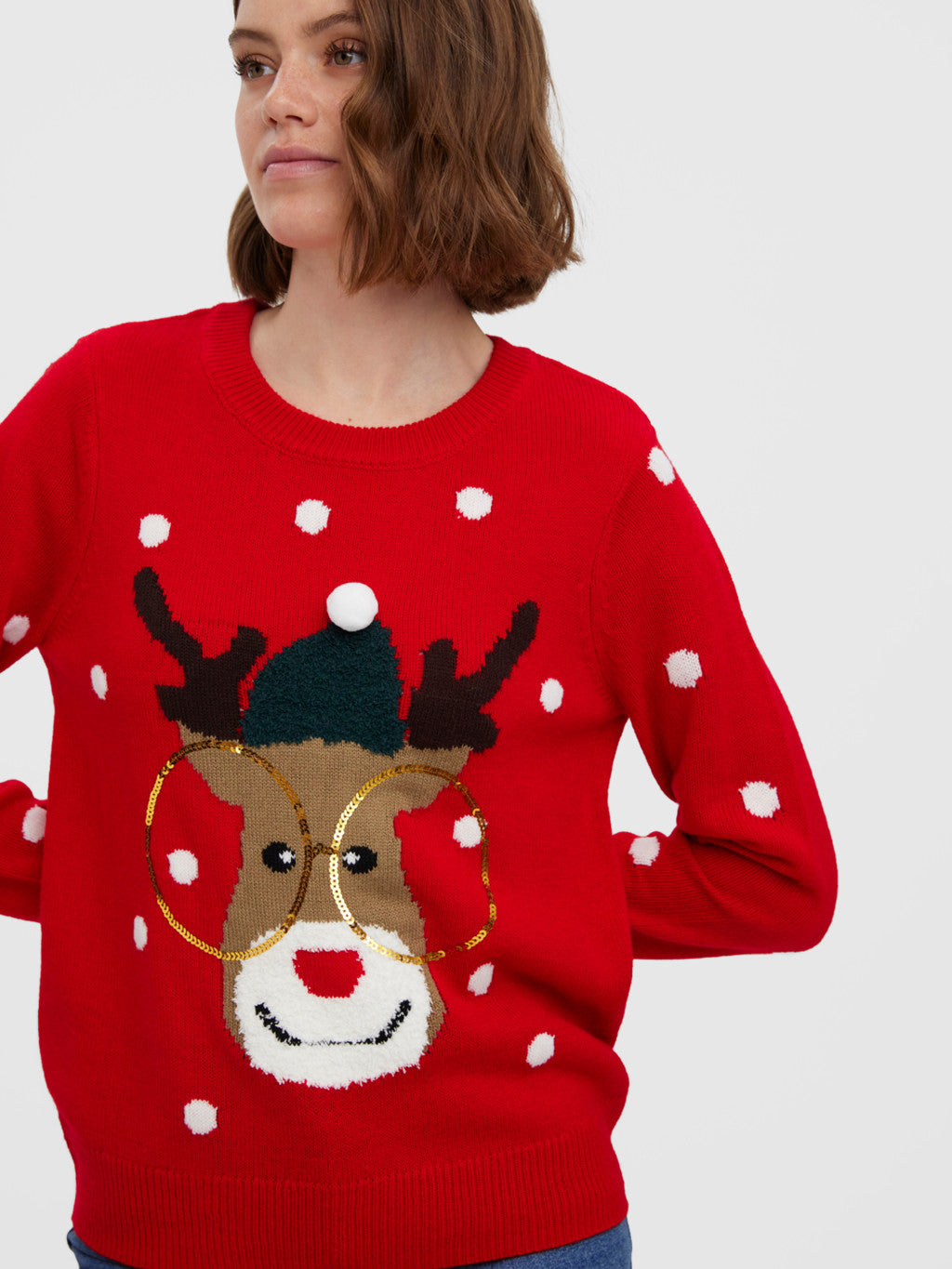 True fashion reindeer graphic Christmas red pullover