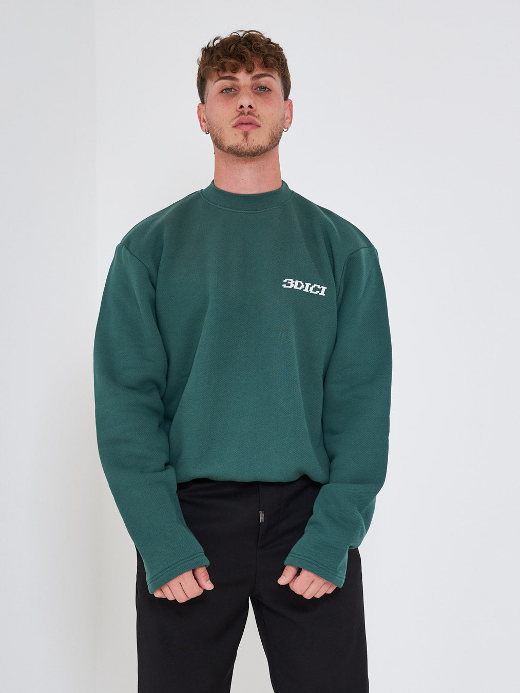 3Dici green crewneck sweatshirt with logo embroidery