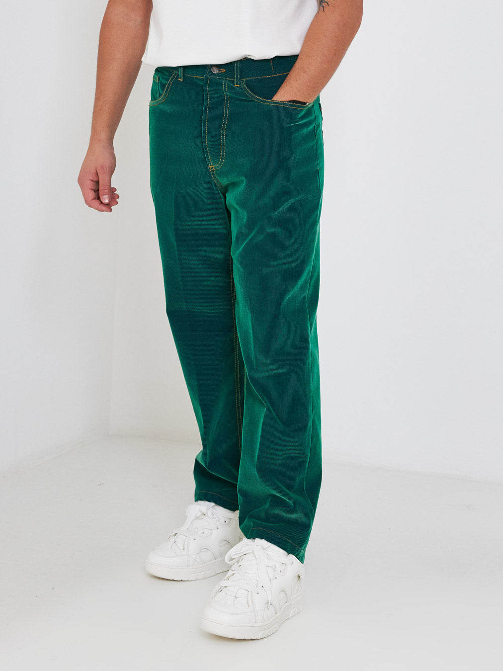 3Dici green ribbed trousers