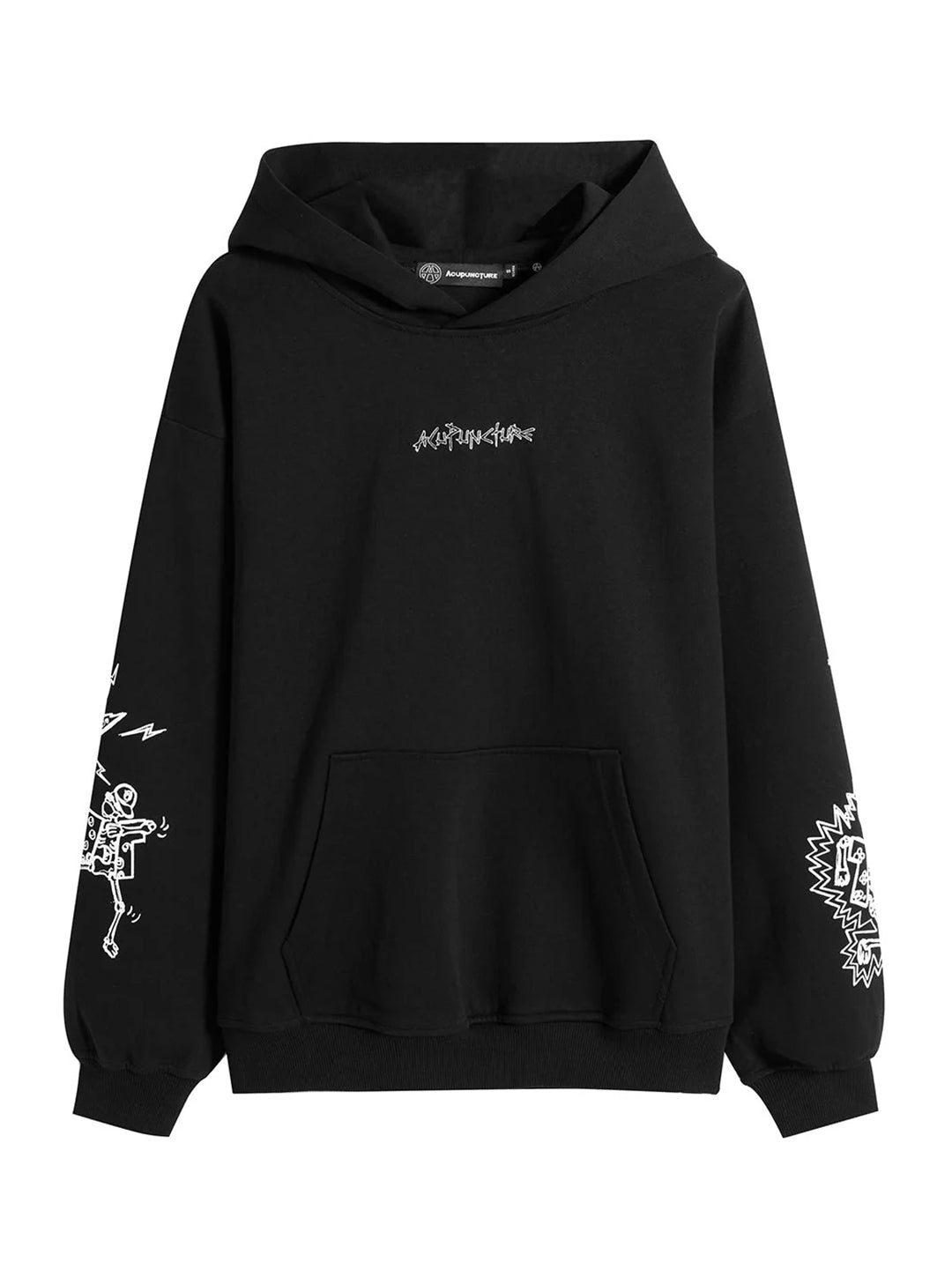 Acupuncture black sweatshirt with hood and print