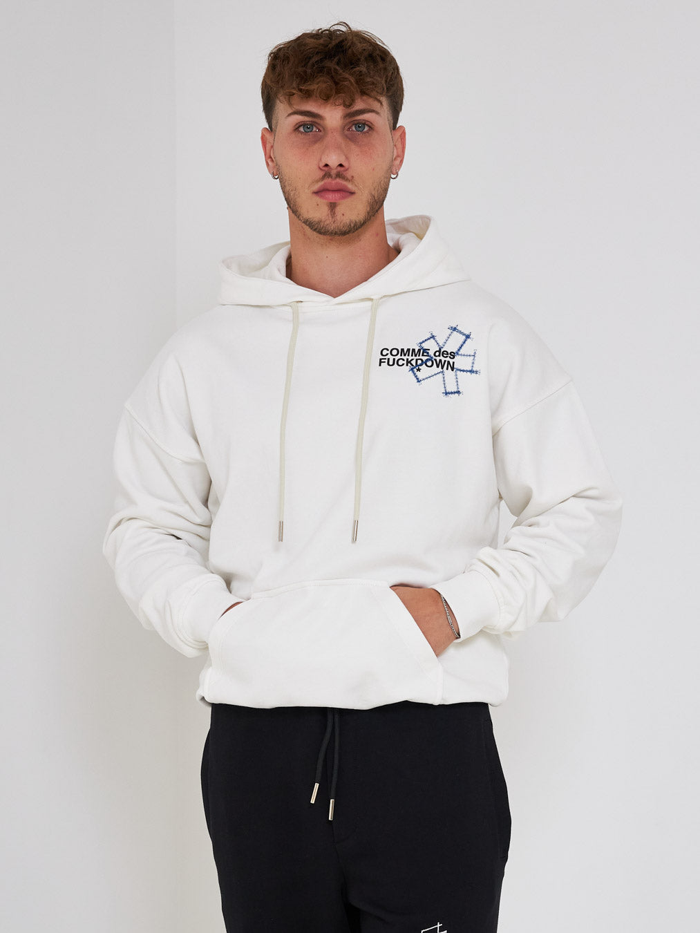 Comme Des Fuckdown white hooded sweatshirt