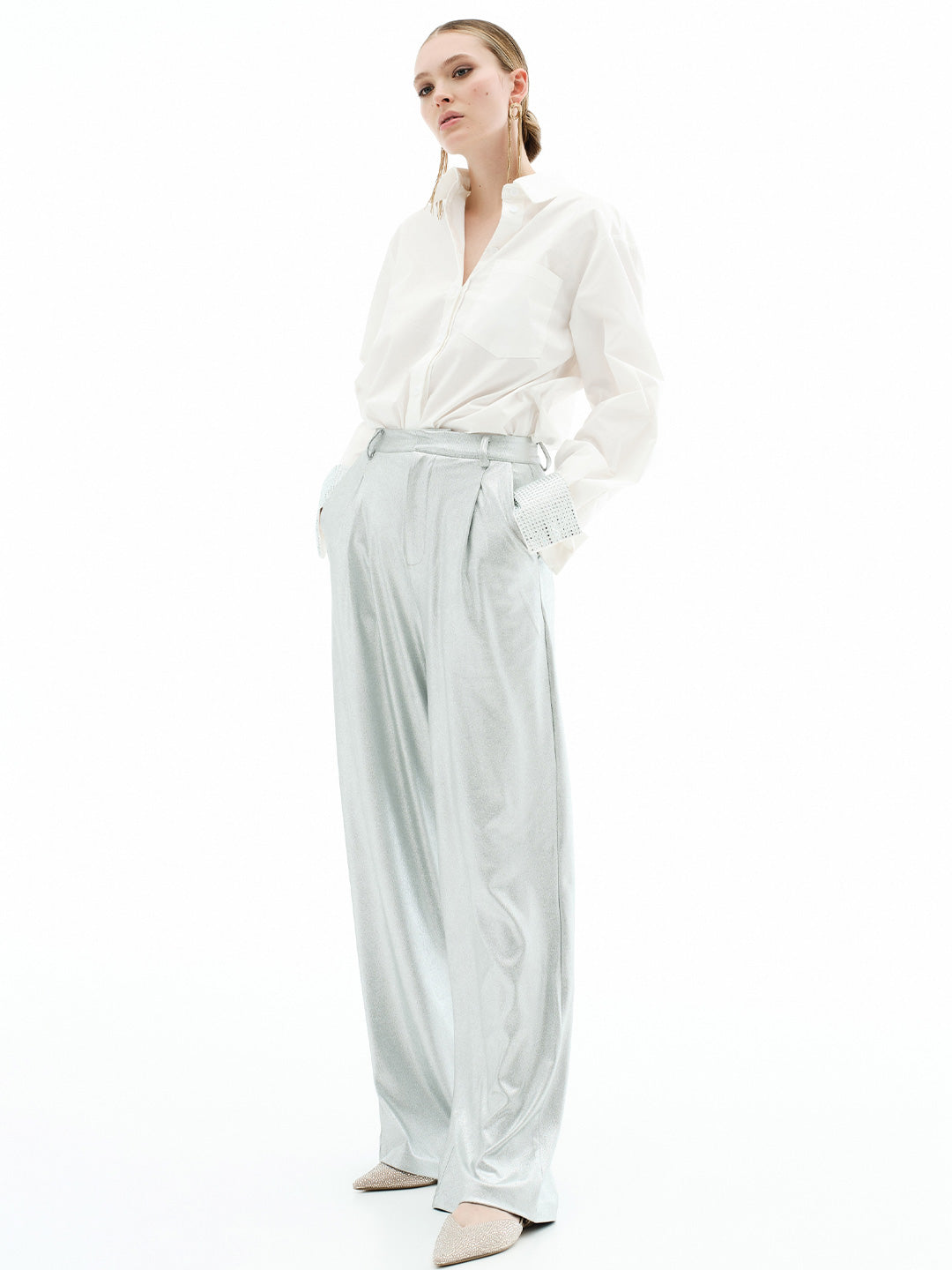 Eleh high waisted silver trousers