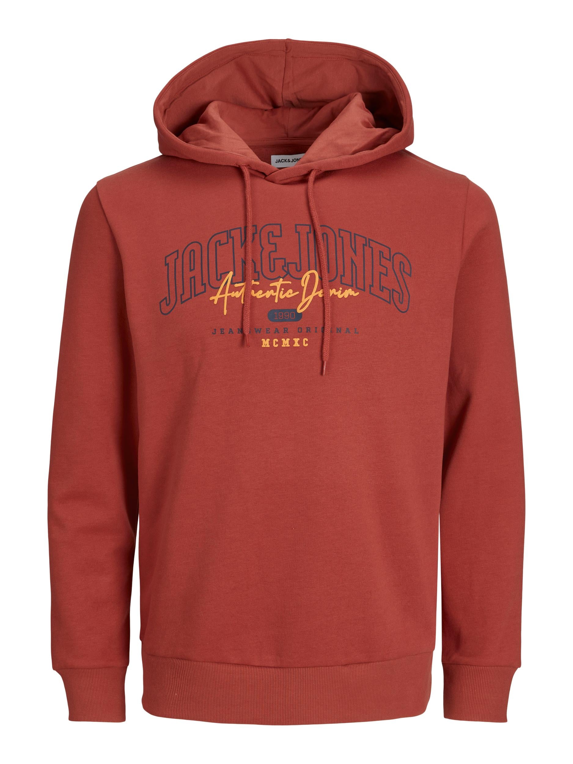Jack &amp; Jones orange sweatshirt with hood and print