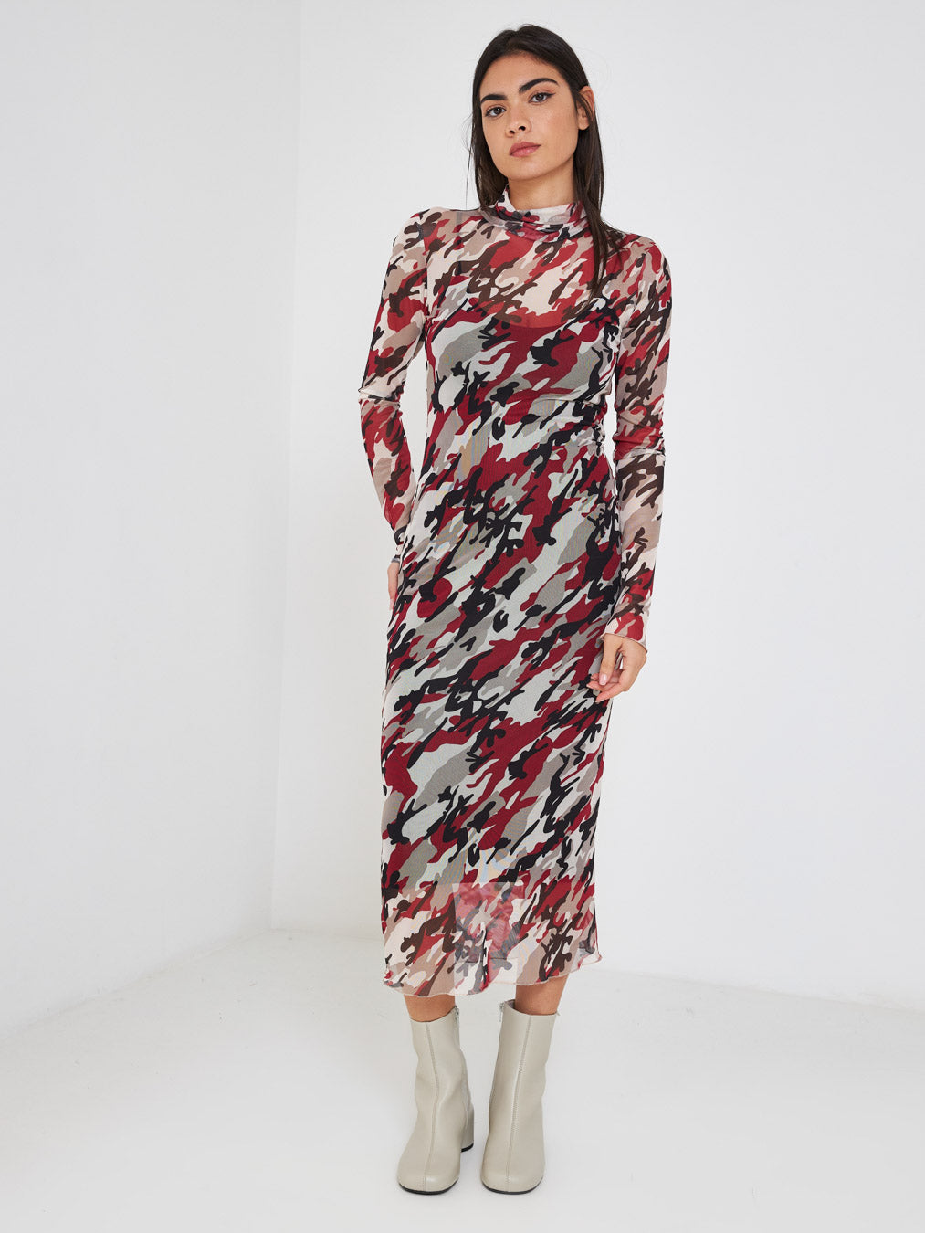 Kostumn long tight red camouflage dress