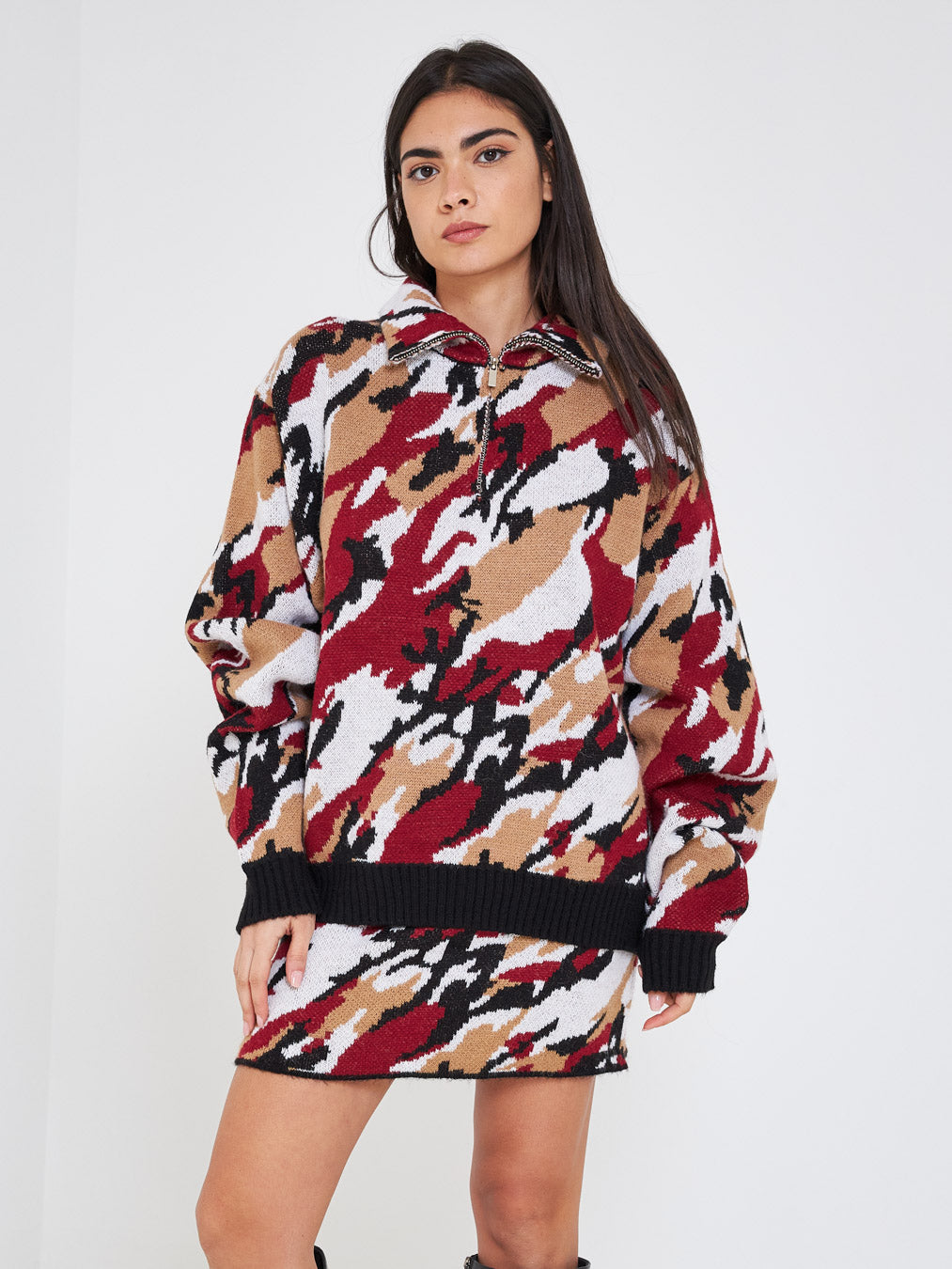 Kostumn red camouflage sweater with zip