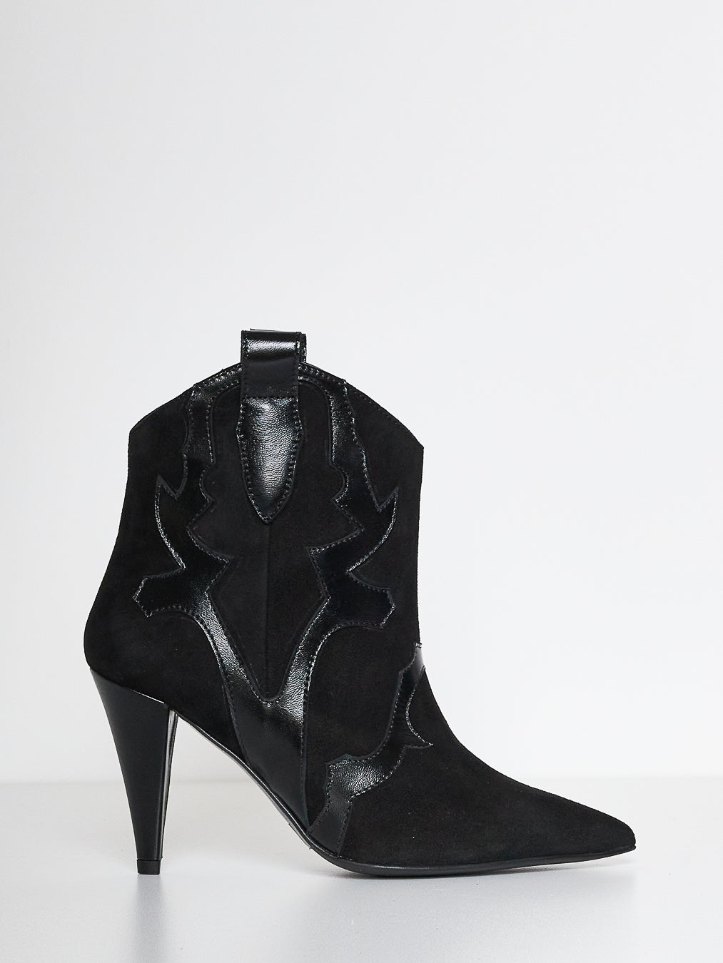 Marc Ellis MT 240 black ankle boot with patent embroidery