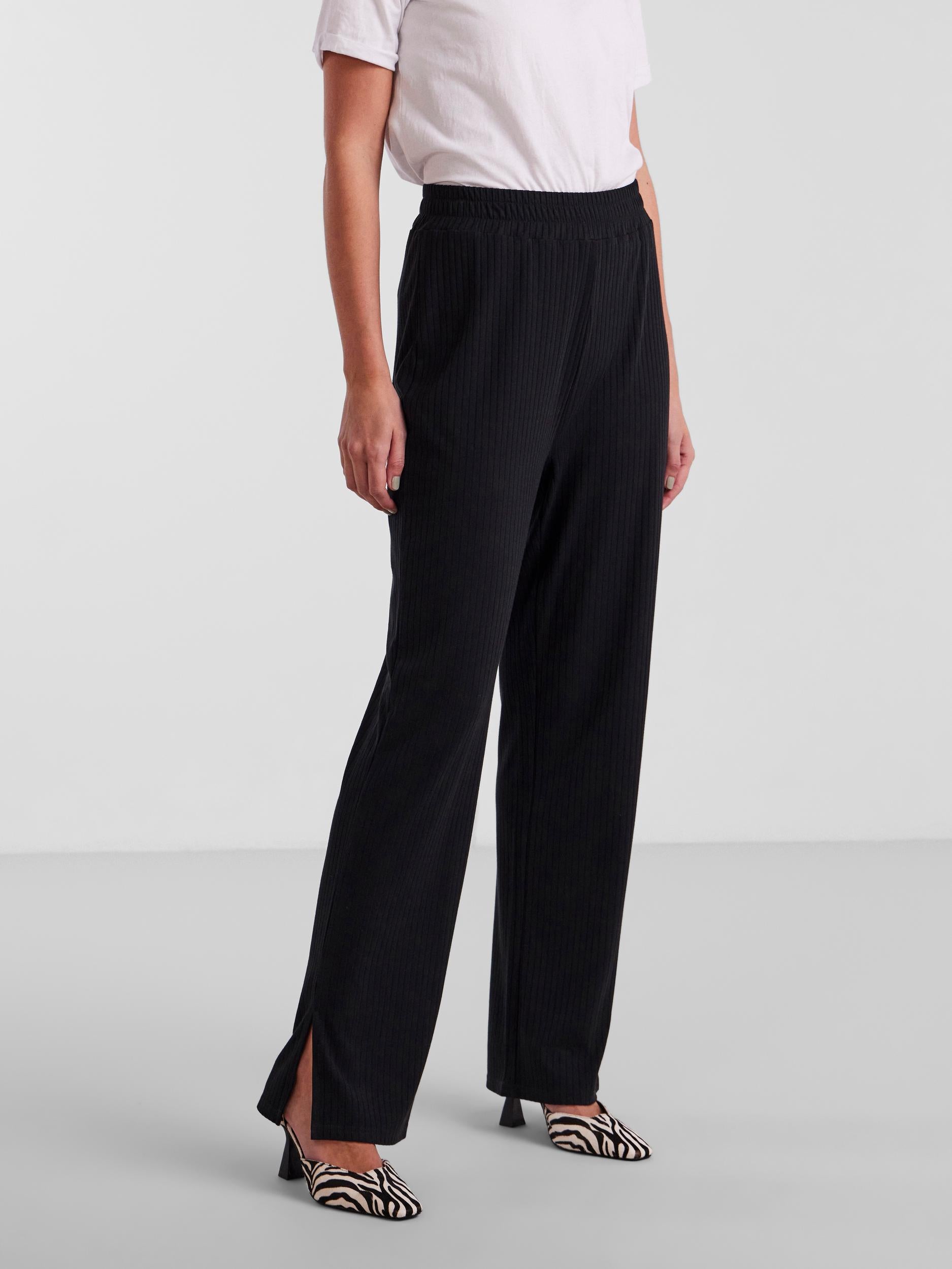 Pieces black ribbed trousers with vents