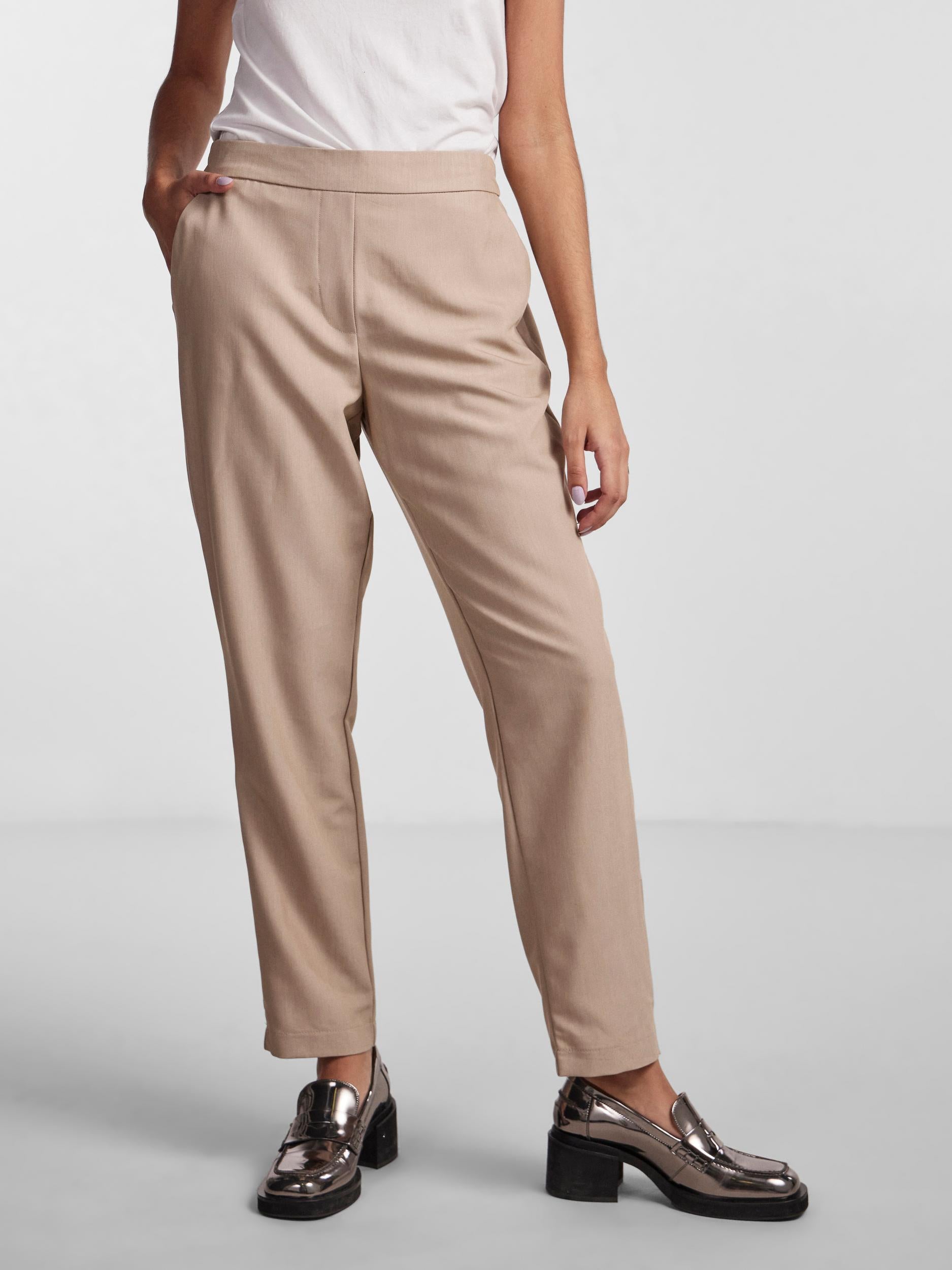 Pieces beige tapered trousers