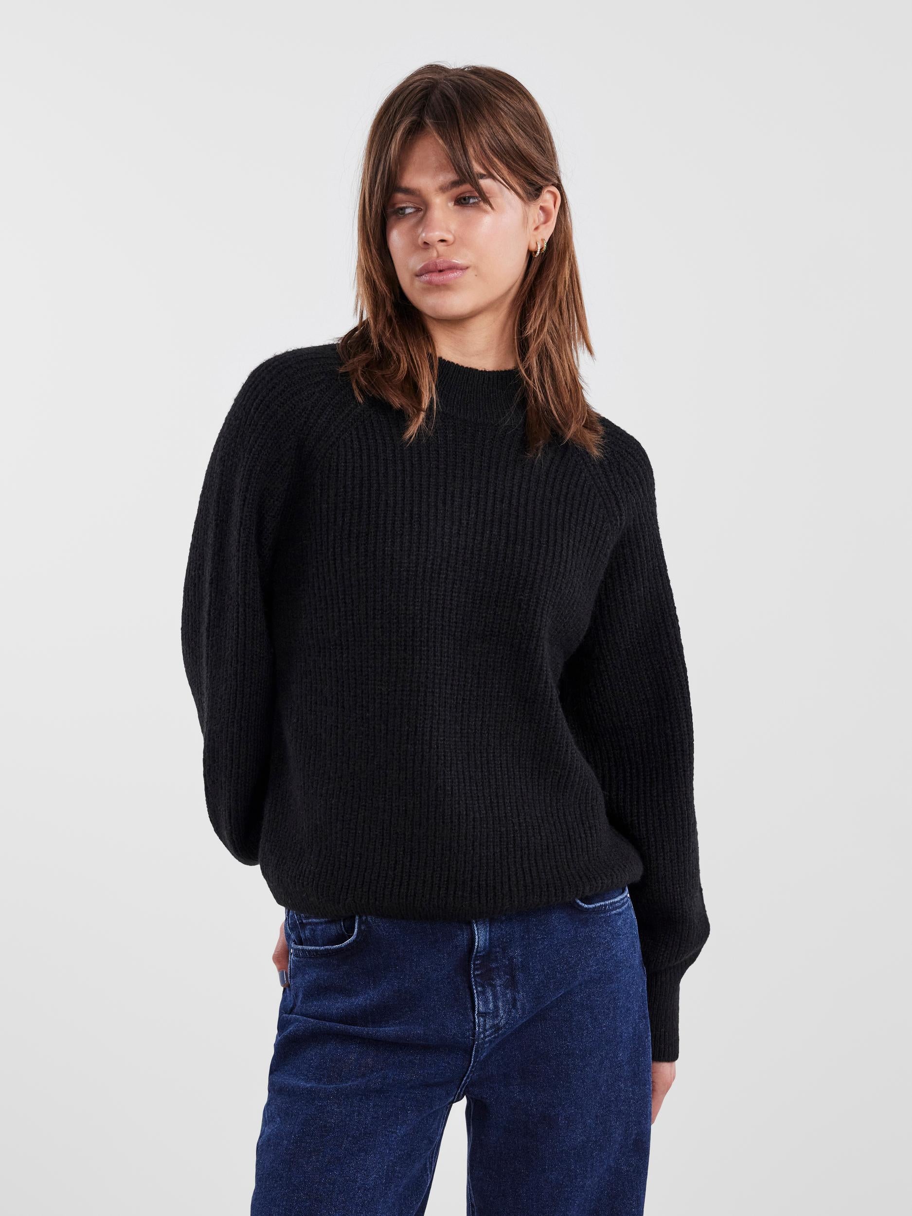 Pieces black crew neck knitted sweater