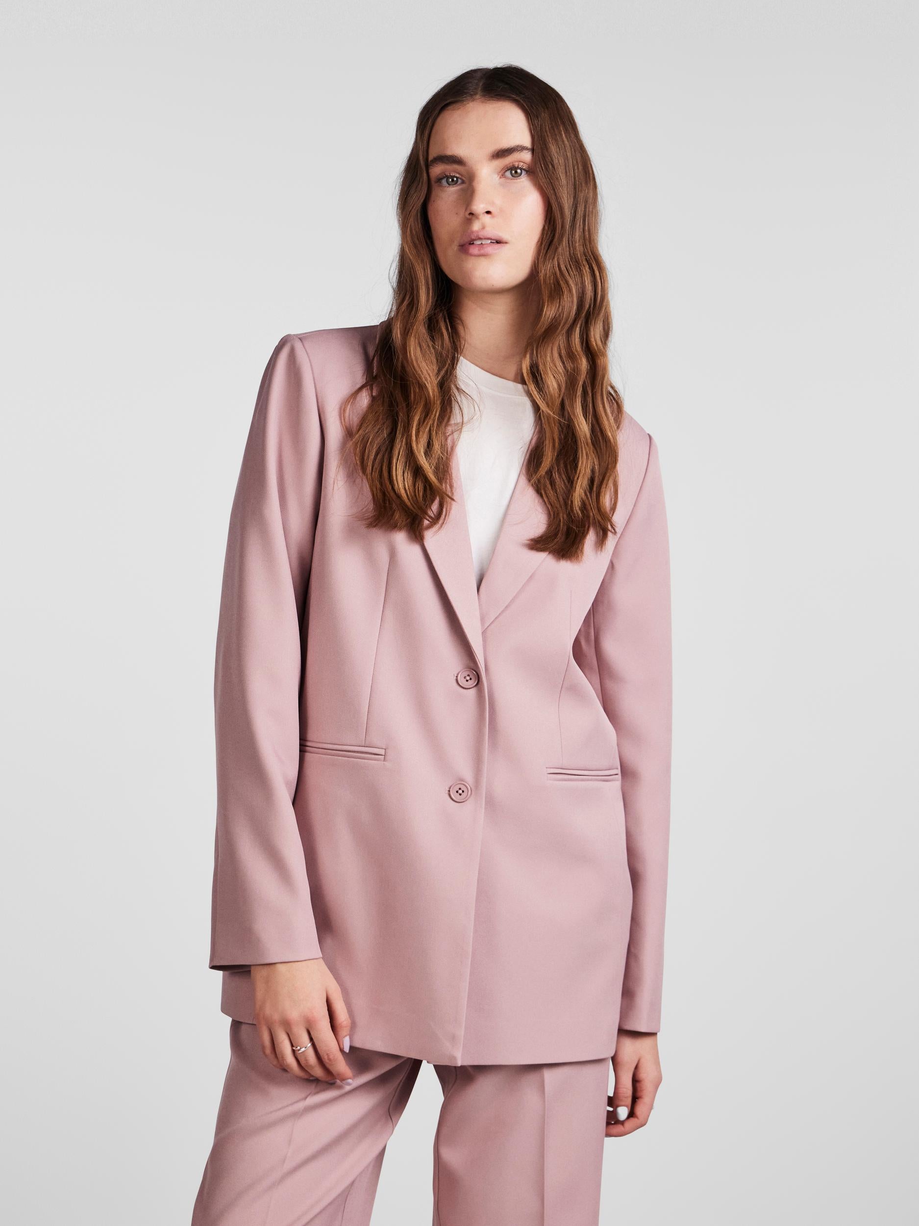 Pieces tailored pink single-breasted jacket