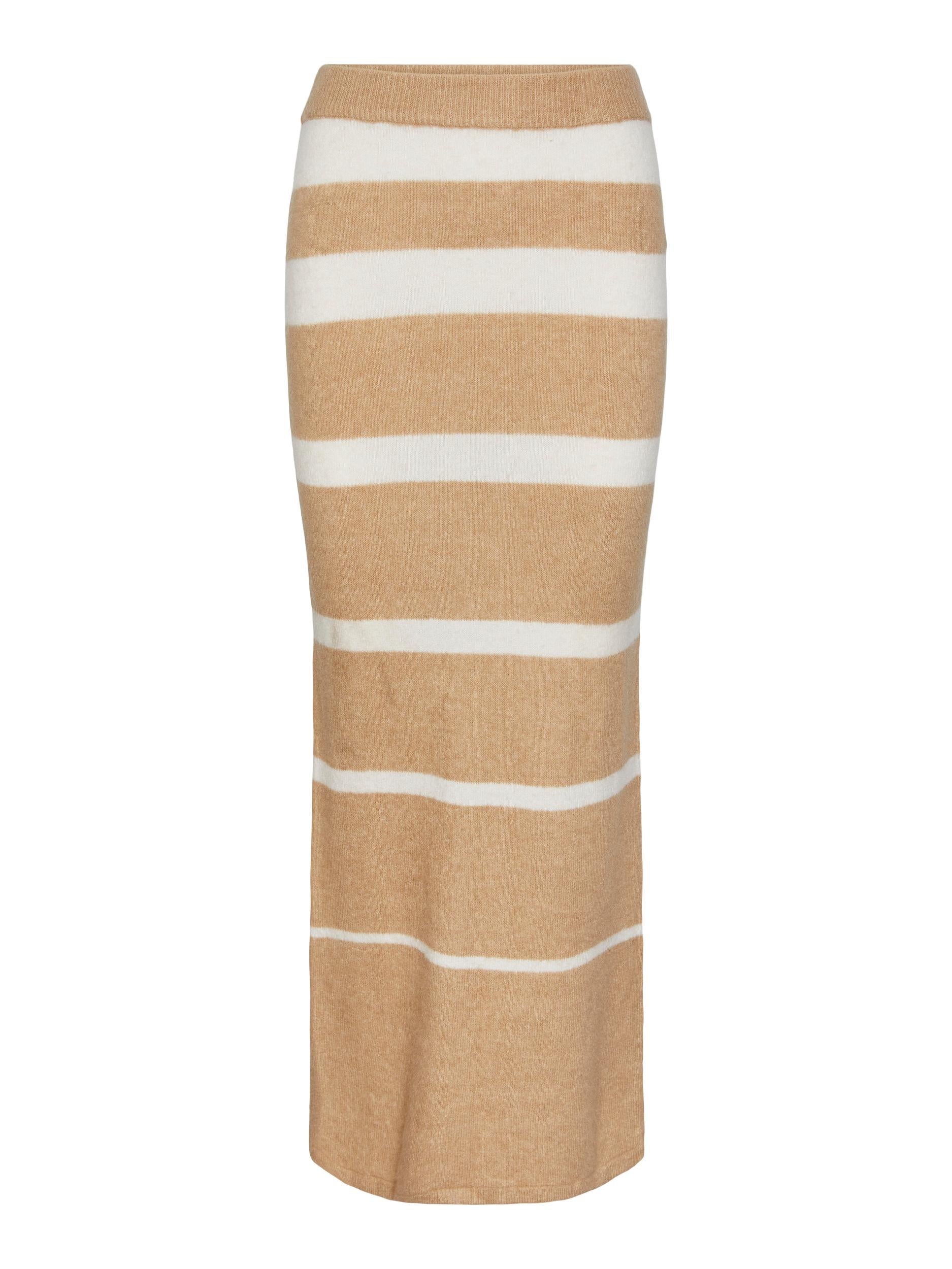 Pieces beige striped midi skirt with slit