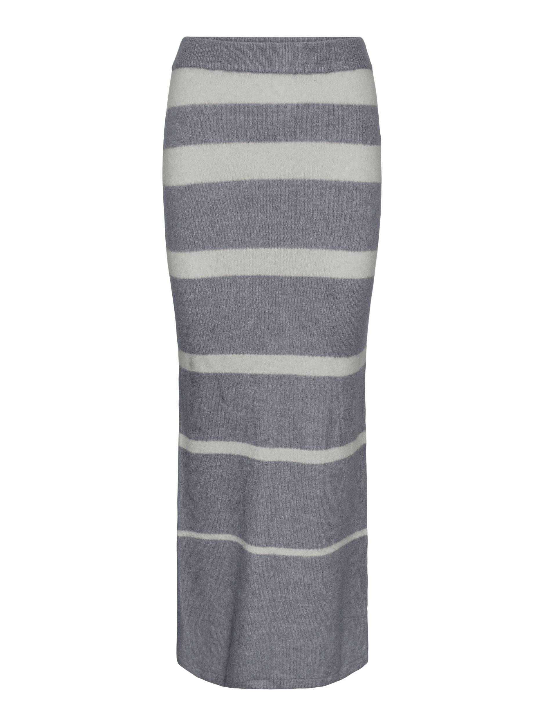 Pieces gray striped midi skirt with slit