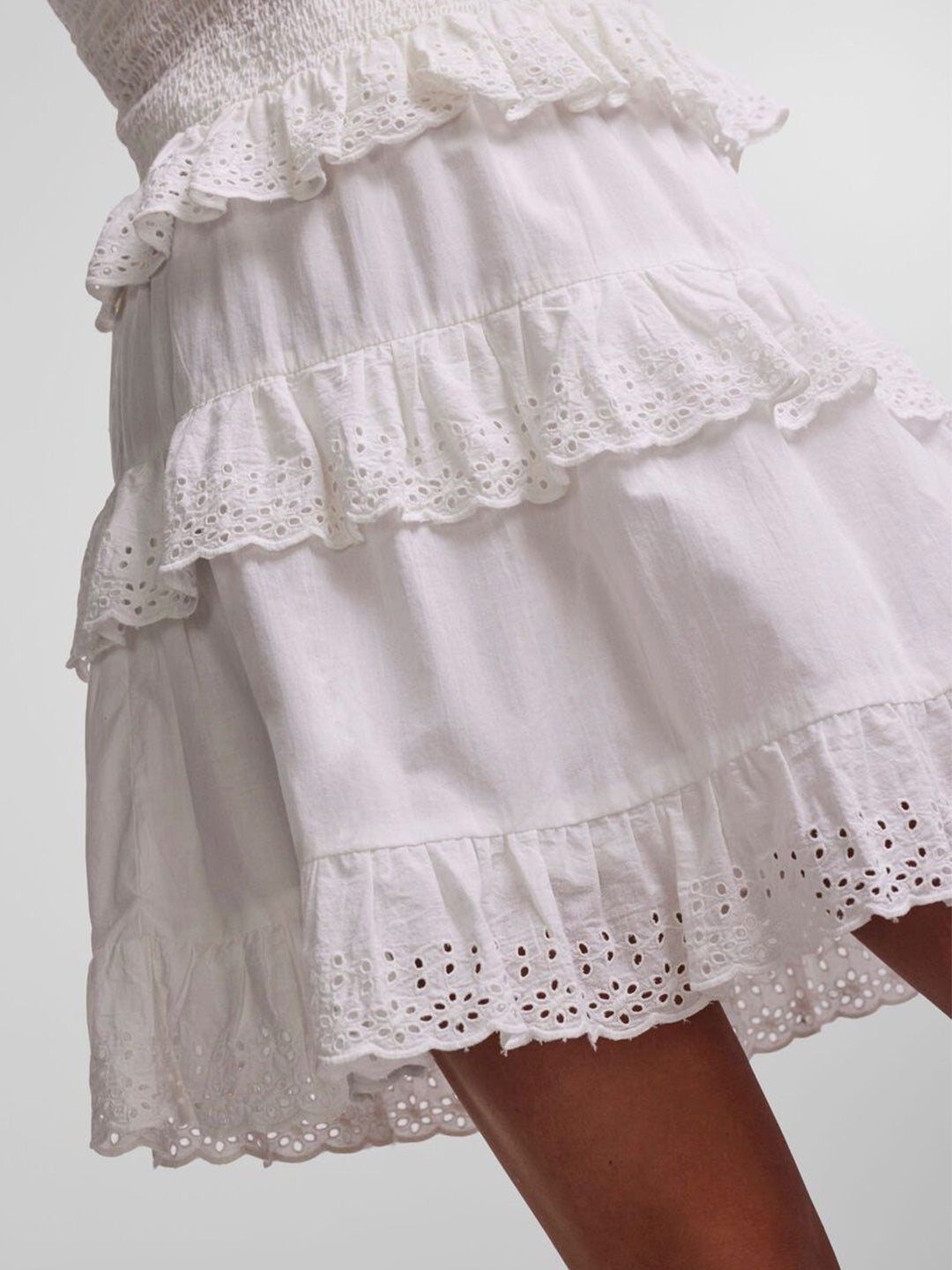 Pieces skirt with broderie anglaise edges and ruffles