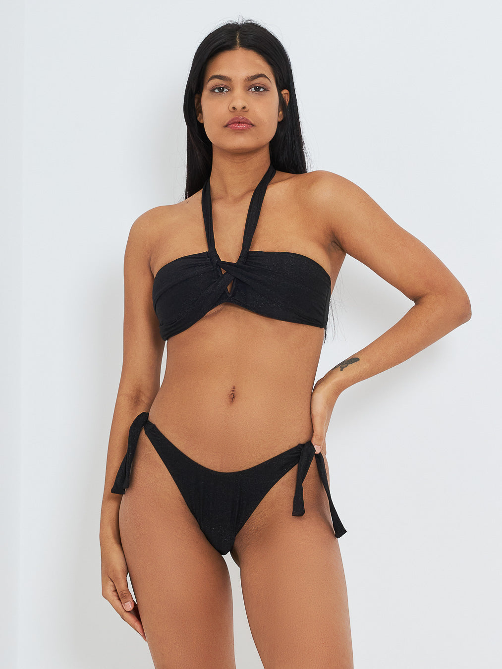4Giveness black bikini swimsuit with bandeau and bling bling bow briefs