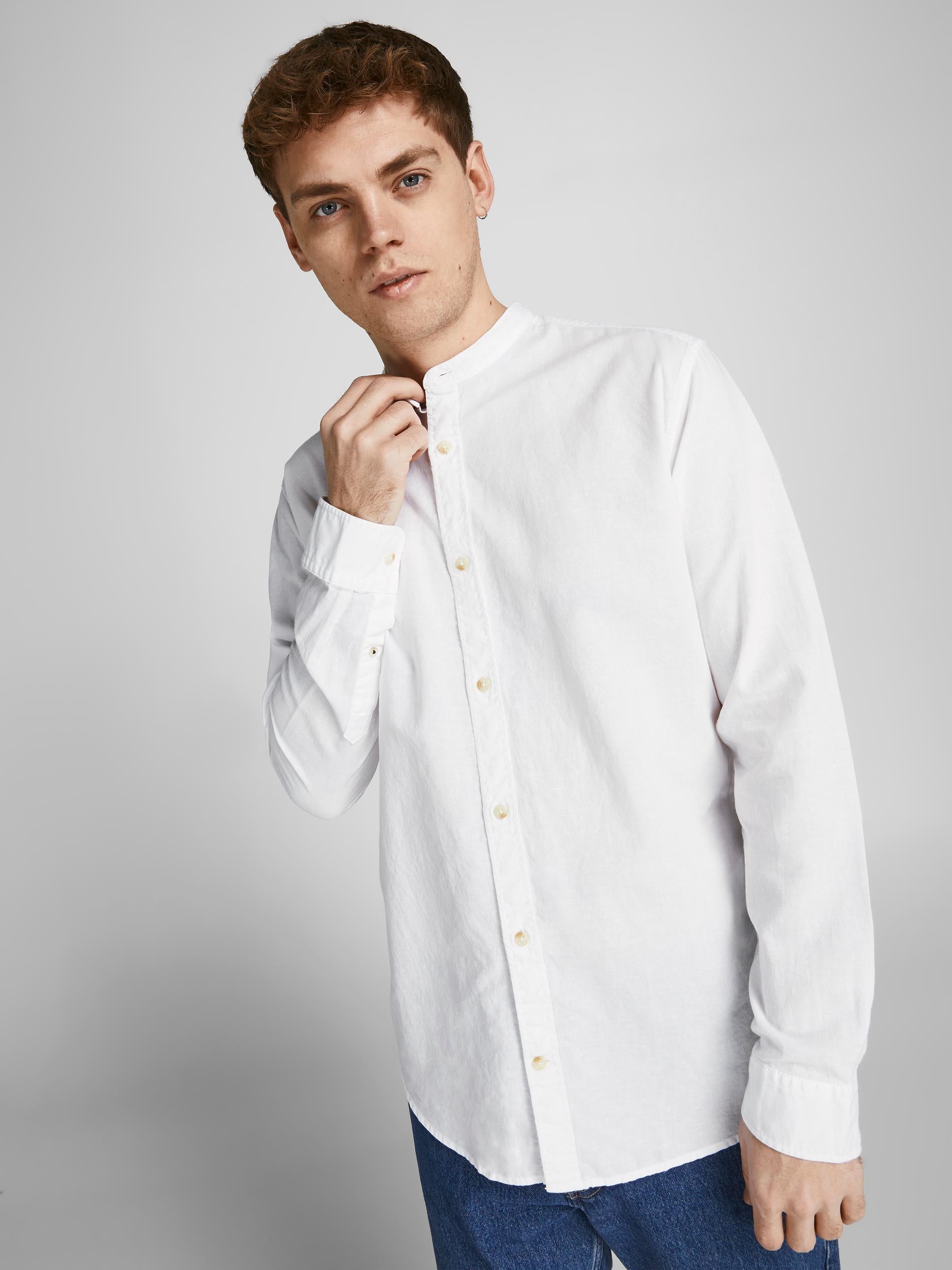 Jack&amp;Jones white long-sleeved shirt, mandarin collar