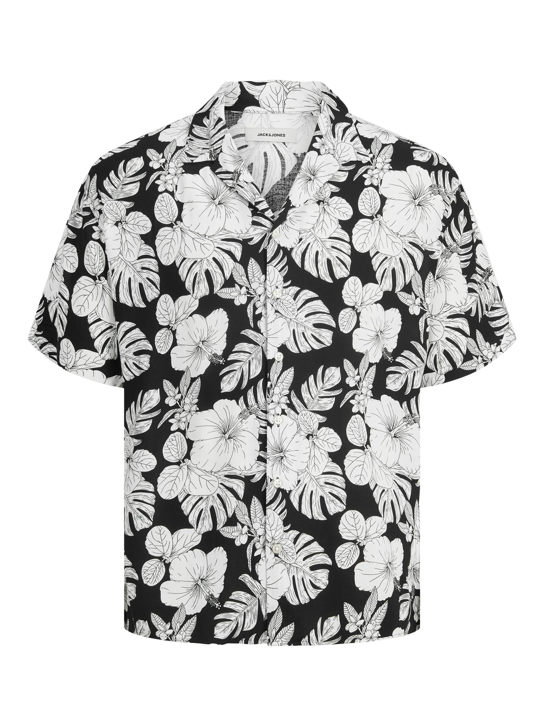 Jack&amp;Jones black and white Hawaiian style half-sleeved shirt