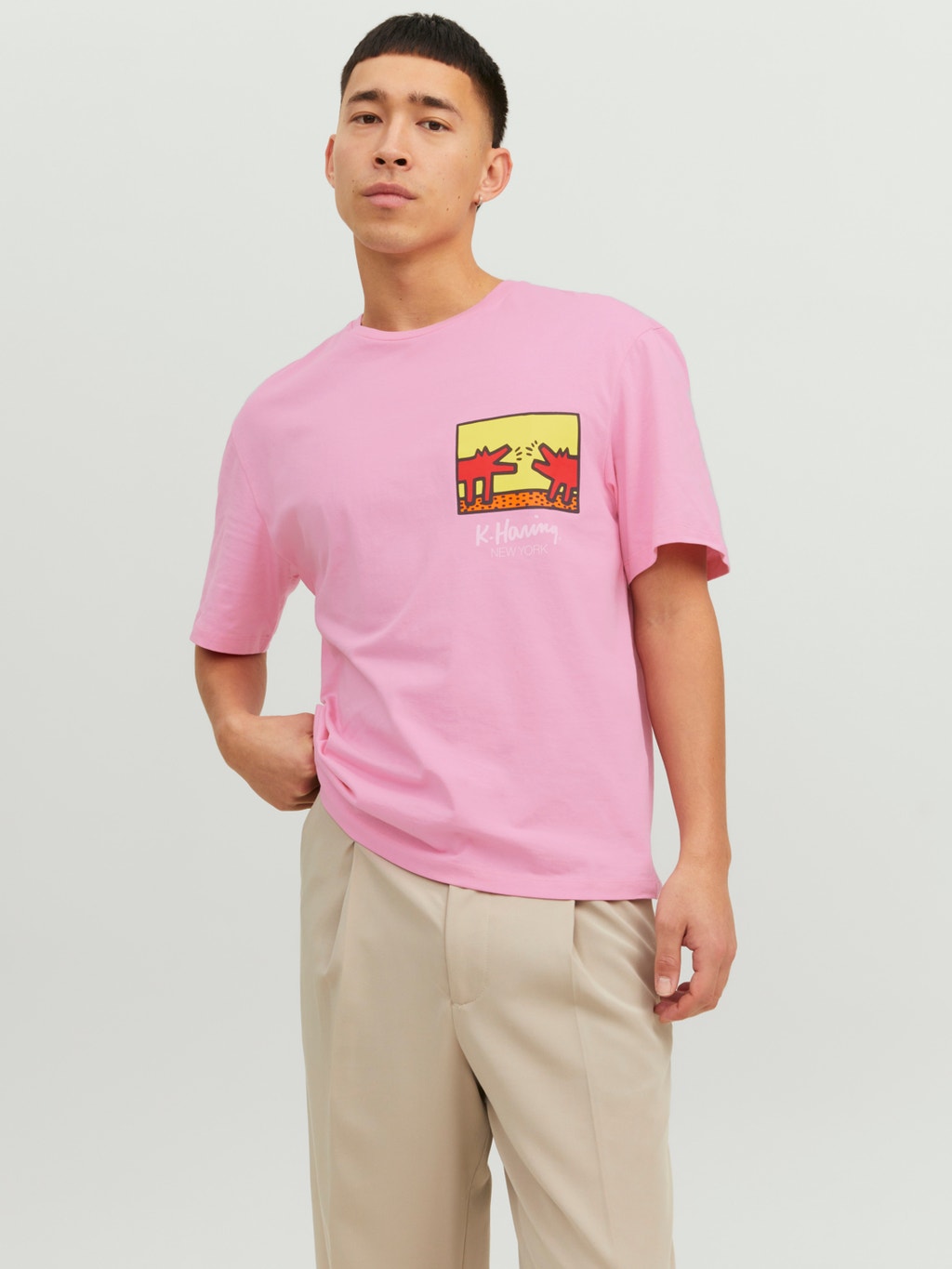 Jack&Jones t shirt rosa con stampa frontale<BR/>