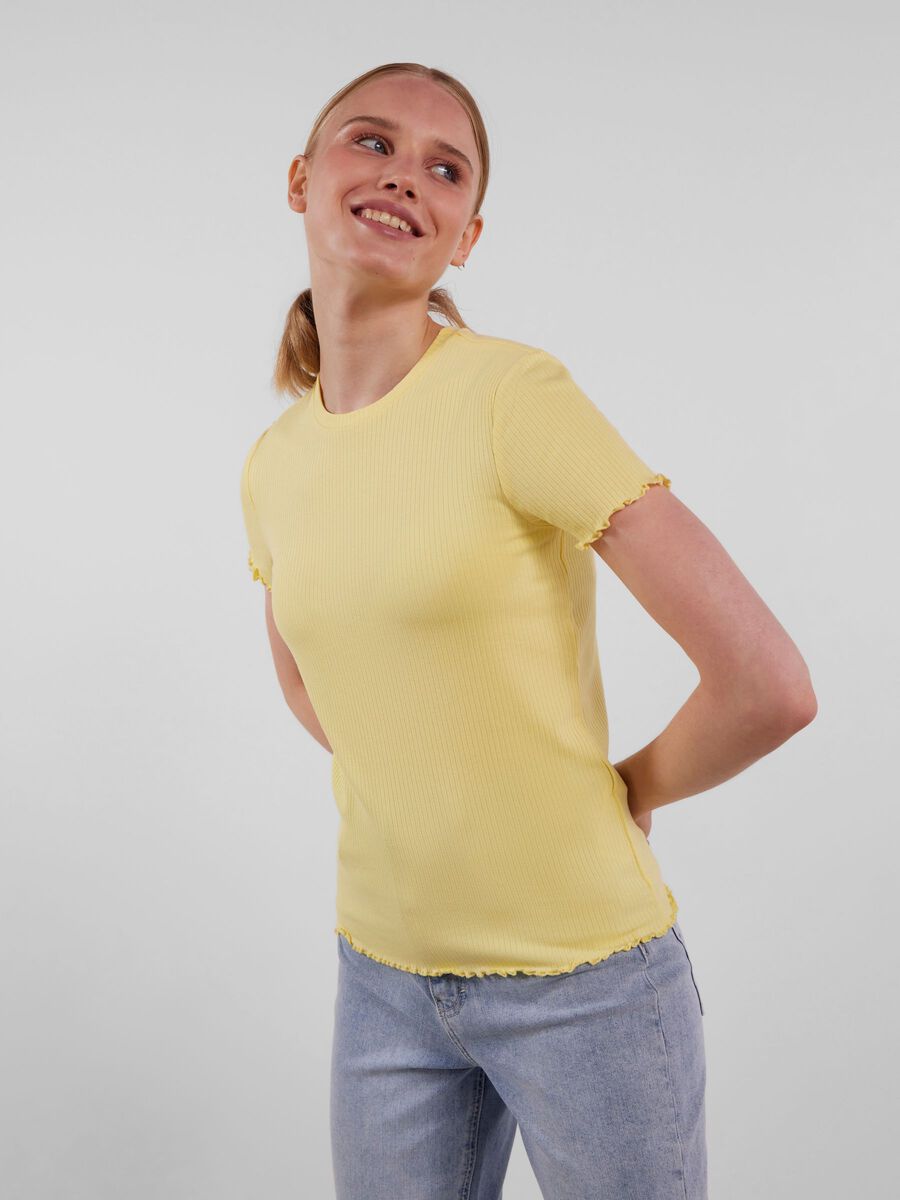 Pieces yellow ribbed t shirt